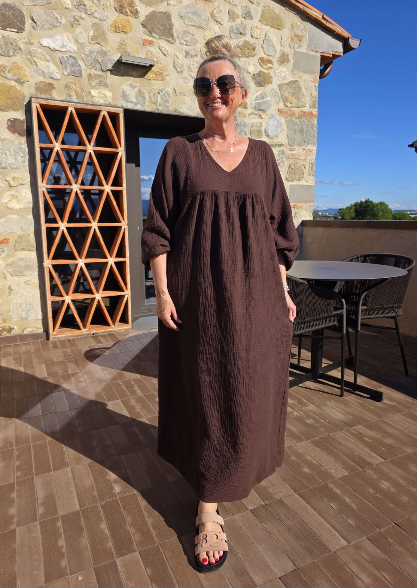 MUSSELIN MAXI DRESS PAROS NEW Made in Italy 34-46/48  Oversize Kleid
