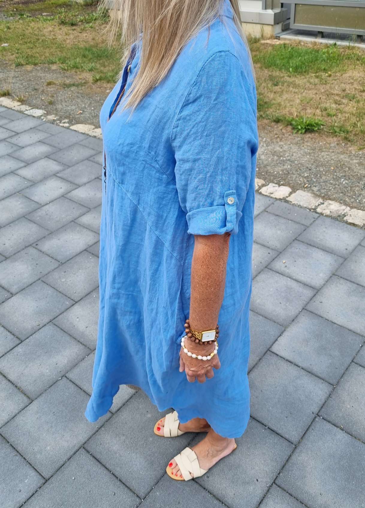 LINEN DESS WILMA DENIM BLAU 34-42 Made in Italy Leinen Kleid Long Bluse Mantel LINEN DESS WILMA DENIM BLAU 34-42 Made in Italy Leinen Kleid Long Bluse Mantel