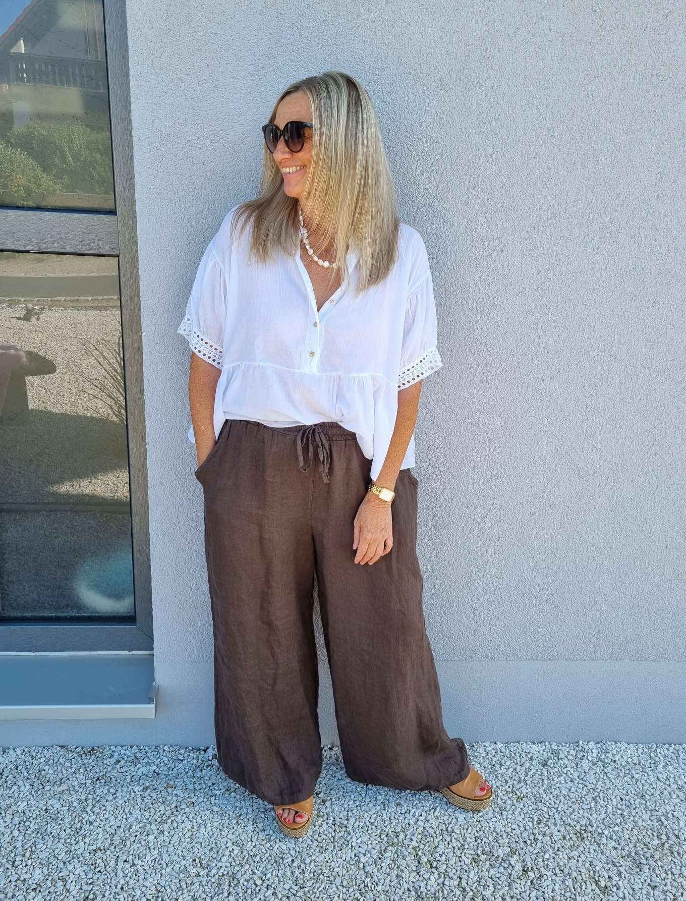 LINEN MARLENE PANT BRIGITTE BRAUN Pocket 34-42 Made in Italy weite Leinen Hose mit Taschen LINEN MARLENE PANT BRIGITTE BRAUN Pocket 34-42 Made in Italy weite Leinen Hose mit Taschen
