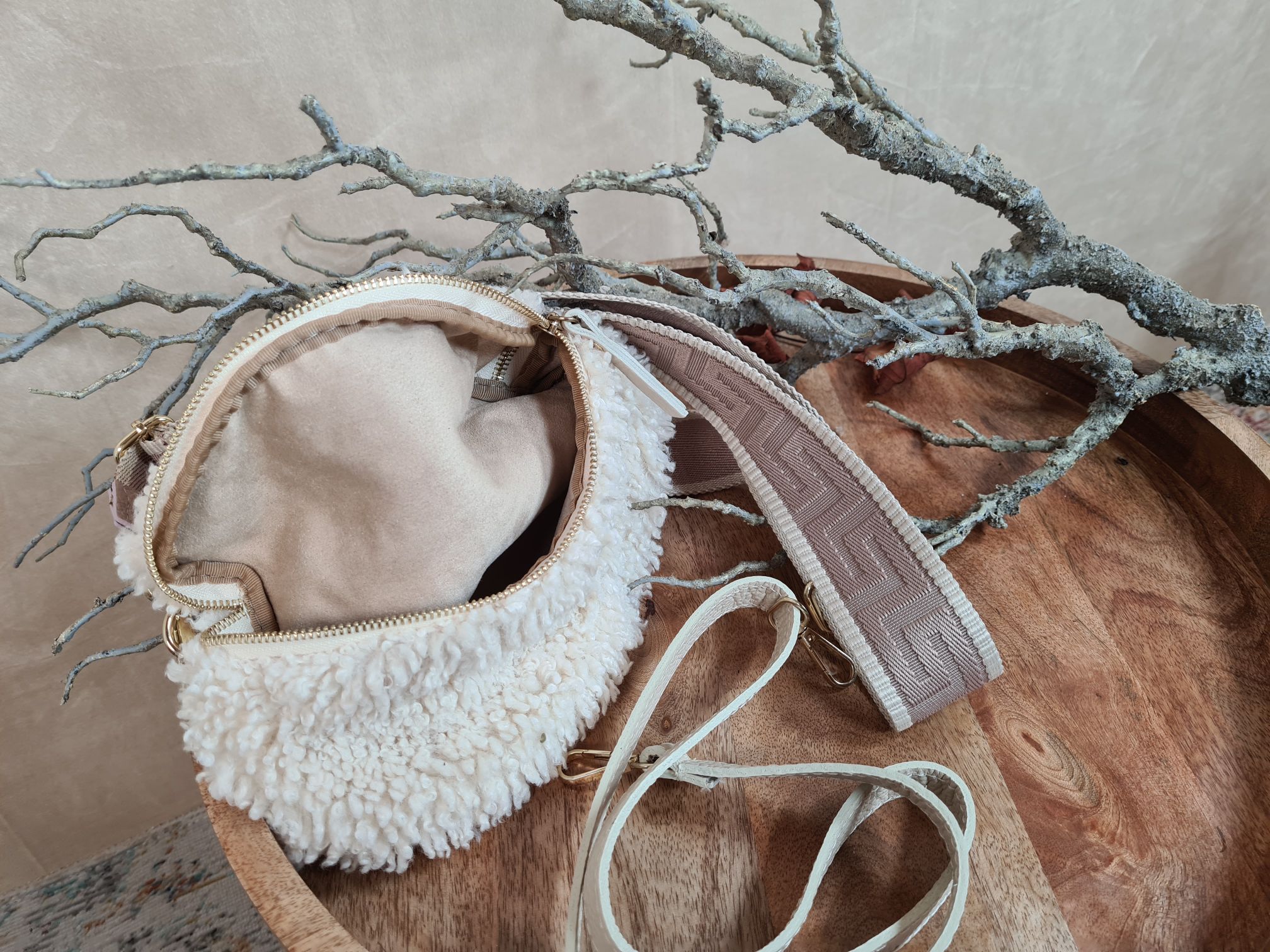 BAUCHTASCHE TEDDY M AURI CREME Umhängetasche mit Leder Made in Italy BAUCHTASCHE TEDDY M AURI CREME Umhängetasche mit Leder Made in Italy