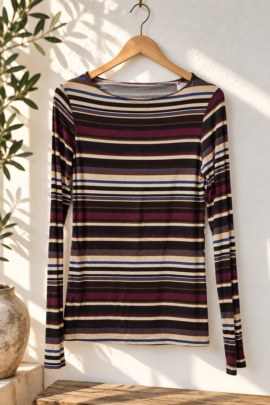 COMFY STRETCH LANGARM SHIRT STREIFEN BUNT Made in Italy 34 - 40-42 LS0112 Cashmere