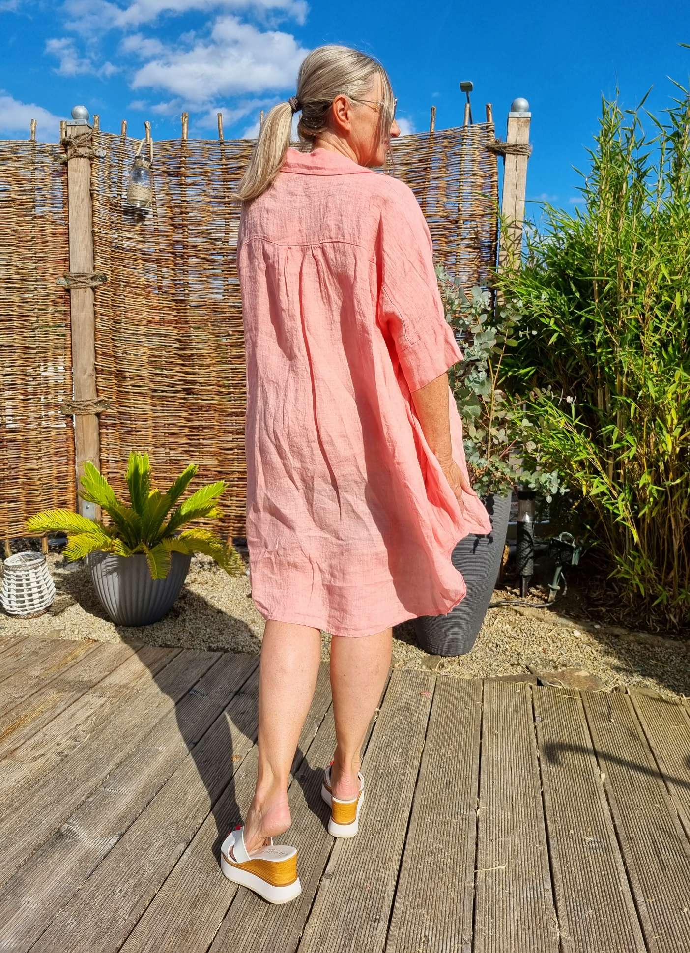 LINEN TUNIKA AREZZO LONG KORALLE Leinen Bluse Kleid Made in Italy 34-42 Longbluse LINEN TUNIKA AREZZO LONG KORALLE Leinen Bluse Kleid Made in Italy 34-42 Longbluse