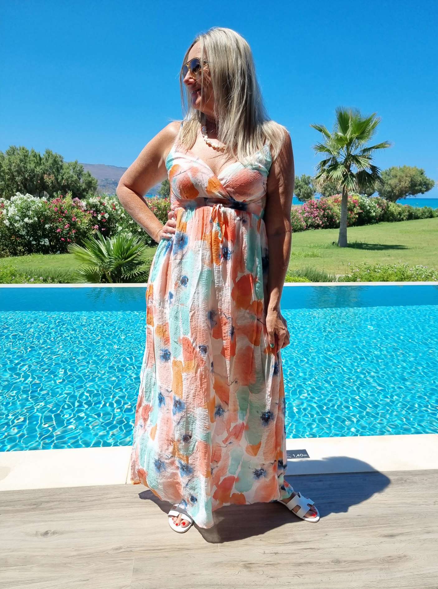 SPAGHETTI DRESS LARA FLOWERS 36-40/42 Made in Italy Maxi Kleid Sommer Strandkleid Blumen Variantenartikel SPAGHETTI DRESS LARA FLOWERS 36-40/42 Made in Italy Maxi Kleid Sommer Strandkleid Blumen Variantenartikel