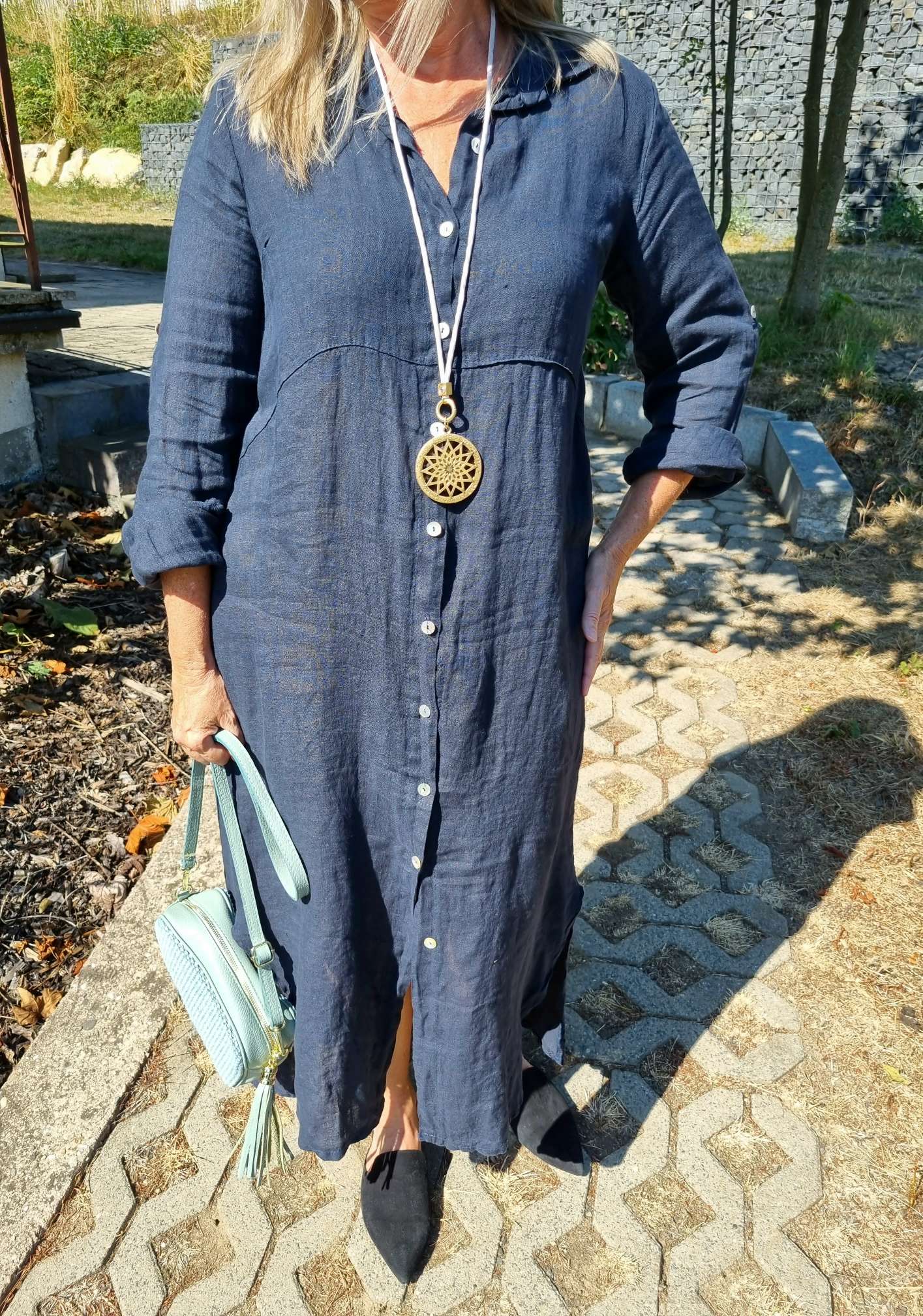 LINEN DESS WANDA 2 DUNKELBLAU 34-40 Made in Italy Leinen Kleid Long Bluse Mantel LINEN DESS WANDA 2 DUNKELBLAU 34-40 Made in Italy Leinen Kleid Long Bluse Mantel