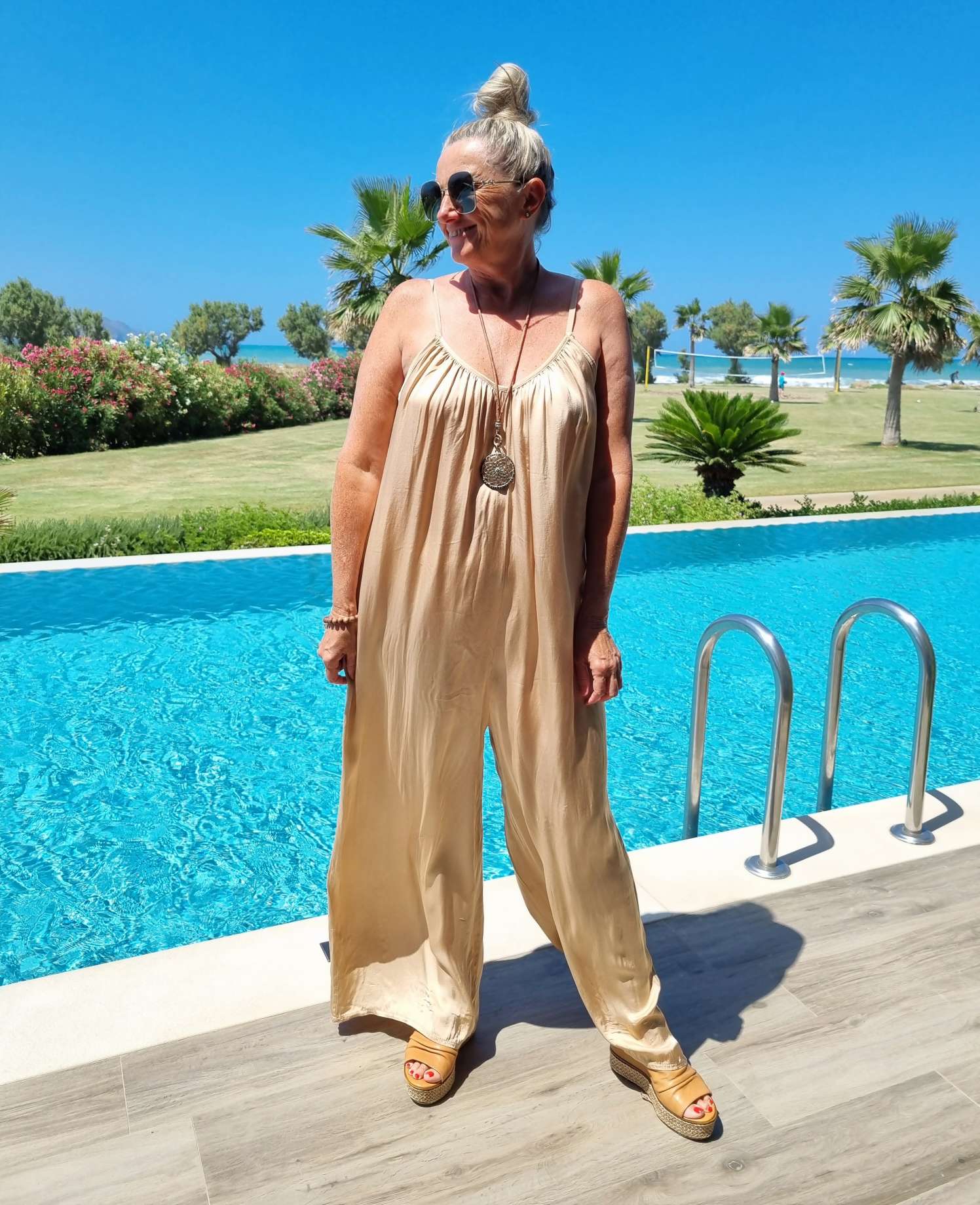 SILK JUMPSUIT PARIS BEIGE 34-42 Made in Italy Seide Overall Zweiteiler 4945 SILK JUMPSUIT PARIS BEIGE 34-42 Made in Italy Seide Overall Zweiteiler 4945