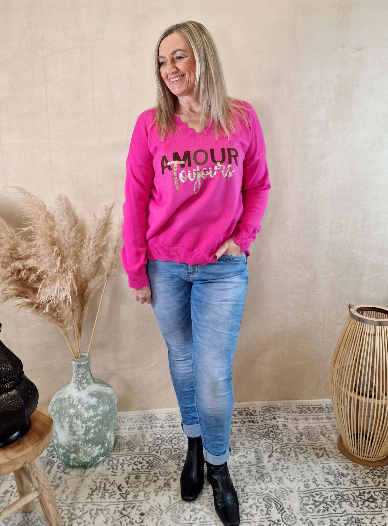 LONGSLEEVE SHIRT AMOUR TOUJORS PINK 34-42Made in Italy Langarm Pullover Oversize LONGSLEEVE SHIRT AMOUR TOUJORS PINK 34-42Made in Italy Langarm Pullover Oversize