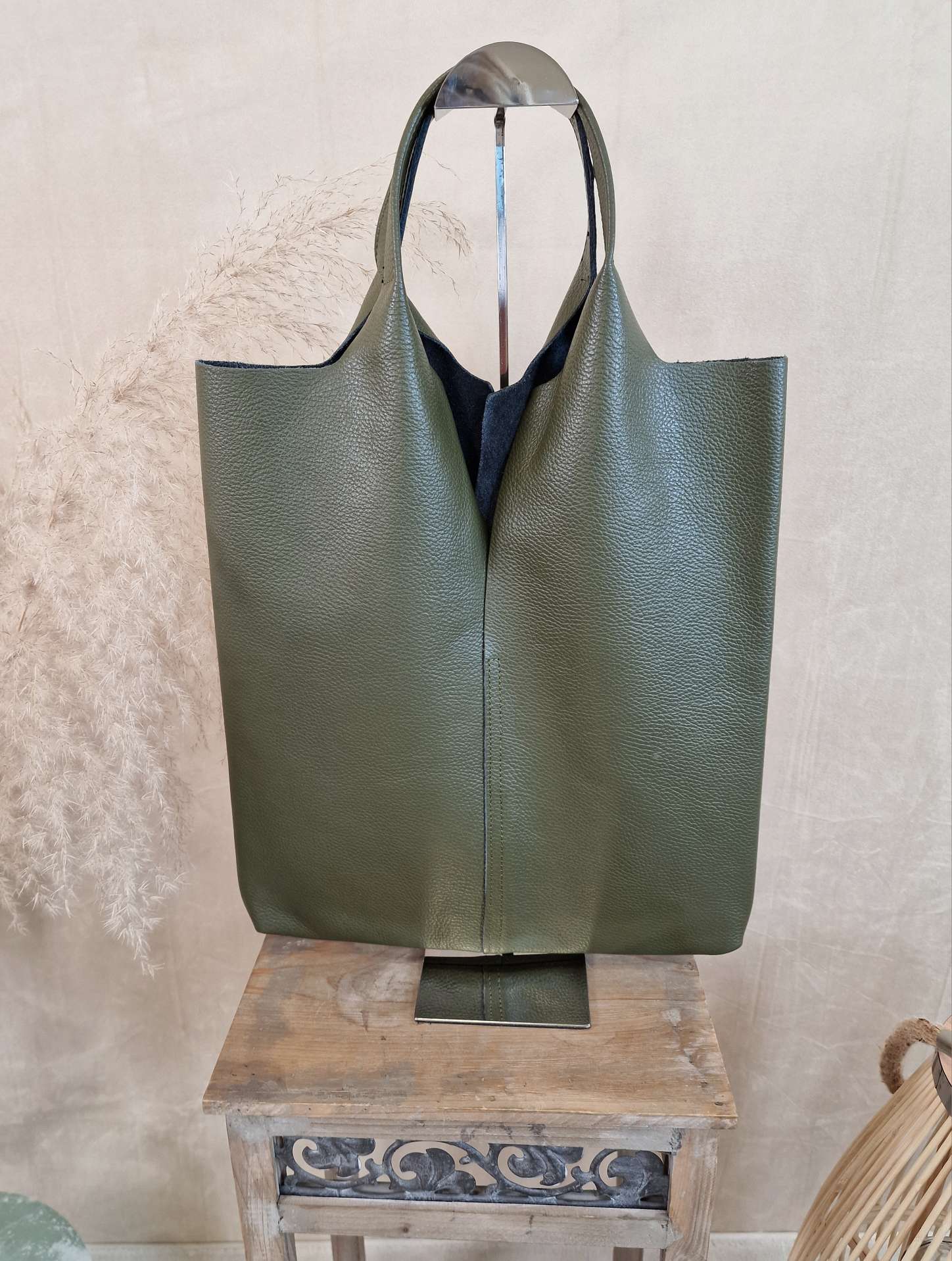 LEDER SHOPPER ADAM BIG KHAKI Made in Italy Echtleder Tasche Schultertasche versch. Farben