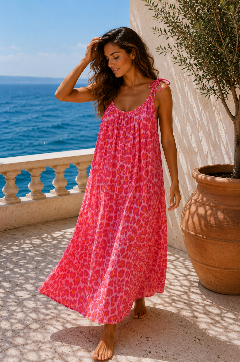 SPAGHETT DRESS GARDEN ROMANCE PINK 36 -42 Made in Italy Dress