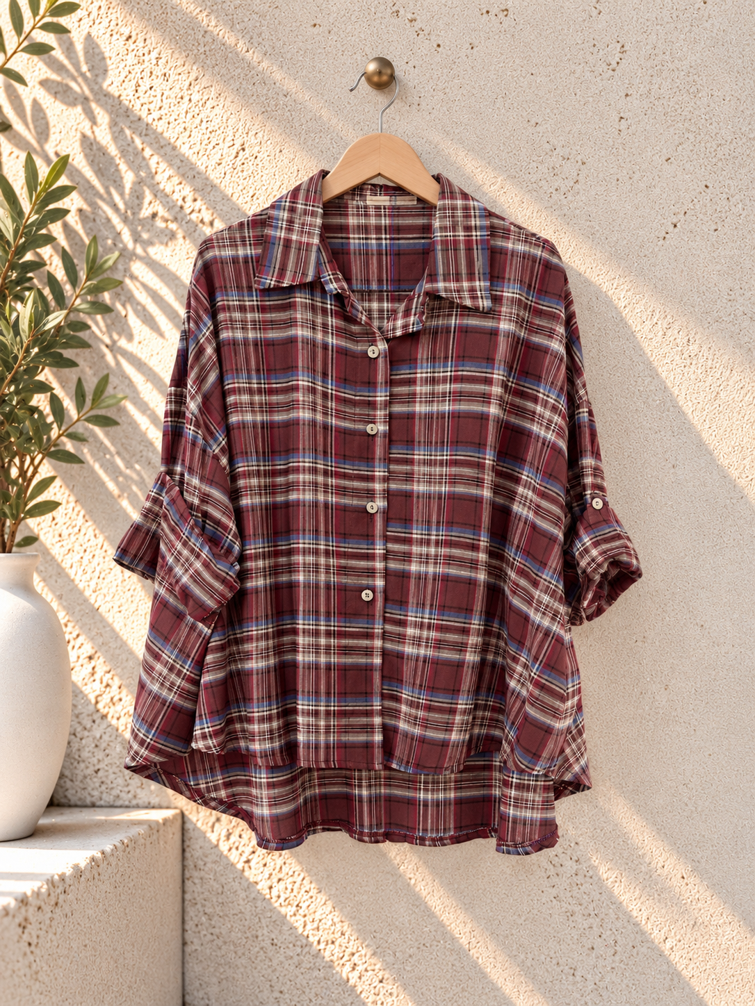 Oversize-Karo-Bluse I BL0139 I Made in Italy Gr. 34-44