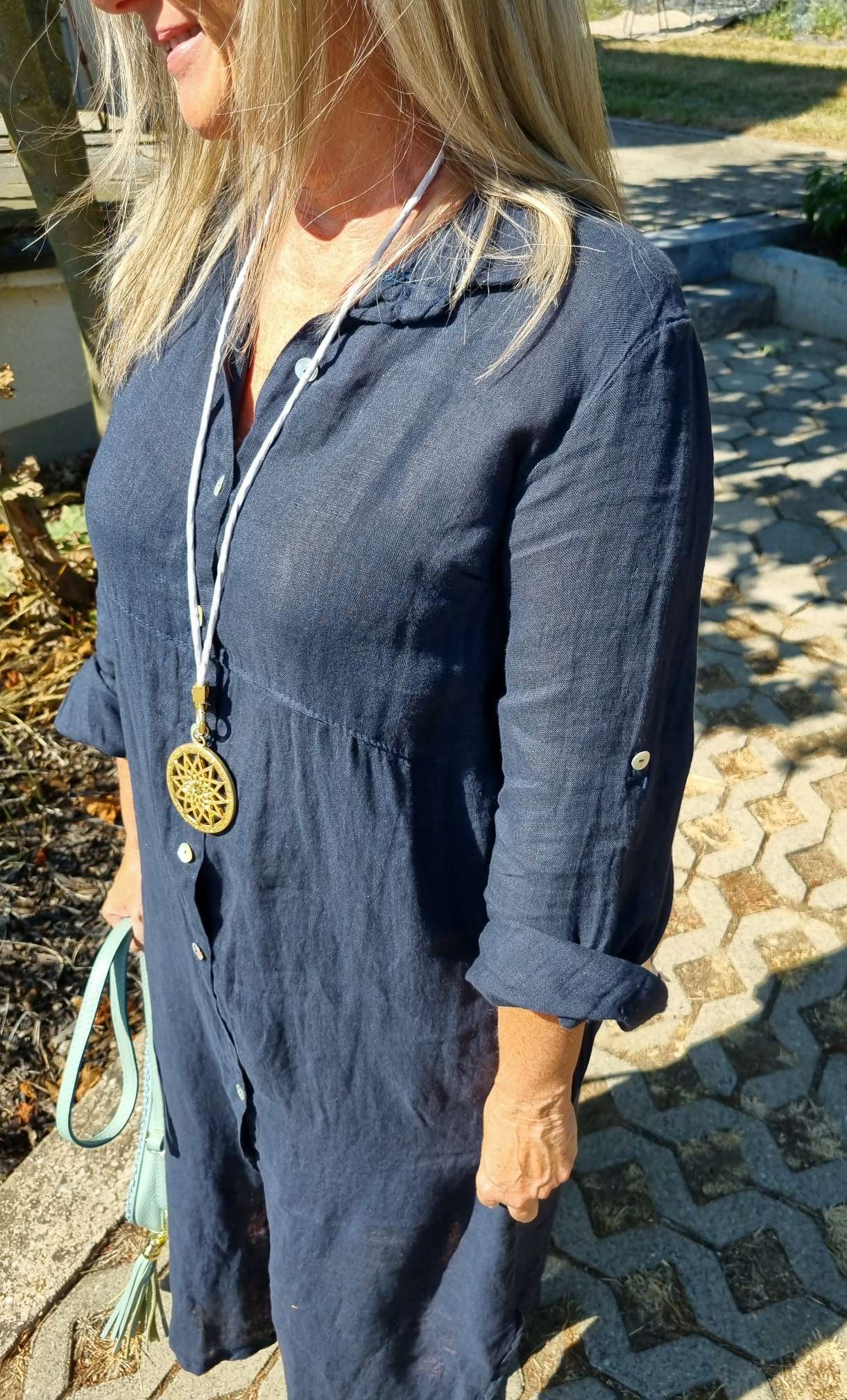 LINEN DESS WANDA 2 DUNKELBLAU 34-40 Made in Italy Leinen Kleid Long Bluse Mantel LINEN DESS WANDA 2 DUNKELBLAU 34-40 Made in Italy Leinen Kleid Long Bluse Mantel