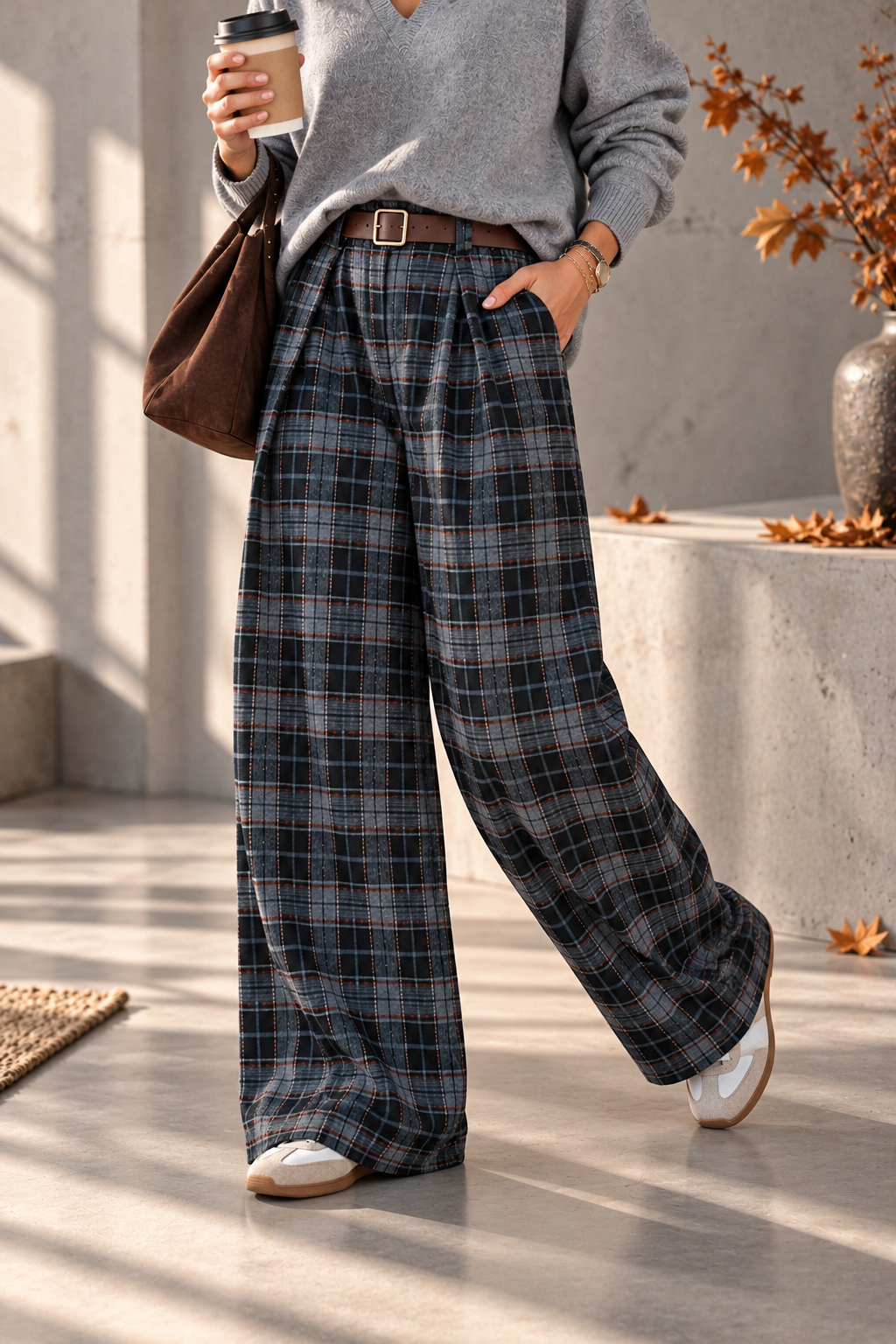 Flanell-Karohose mit Gürtel I H0143 I 34-42 I Made in Italy