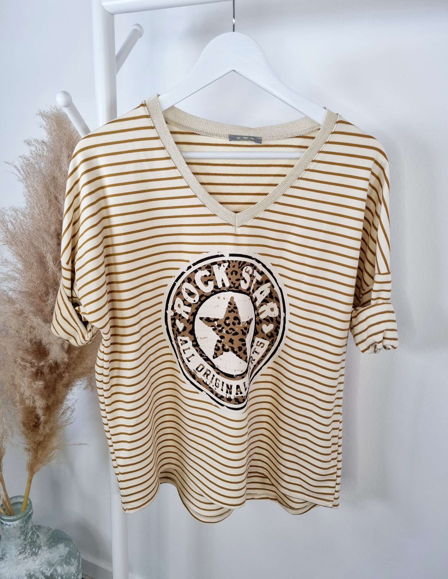 STRIPED LONGSLEEVE SHIRT LEO ROCKSTAR CAMEL 34-42 Made in Italy versch. Farben STRIPES STREIFEN STRIPED LONGSLEEVE SHIRT LEO ROCKSTAR CAMEL 34-42 Made in Italy versch. Farben STRIPES STREIFEN