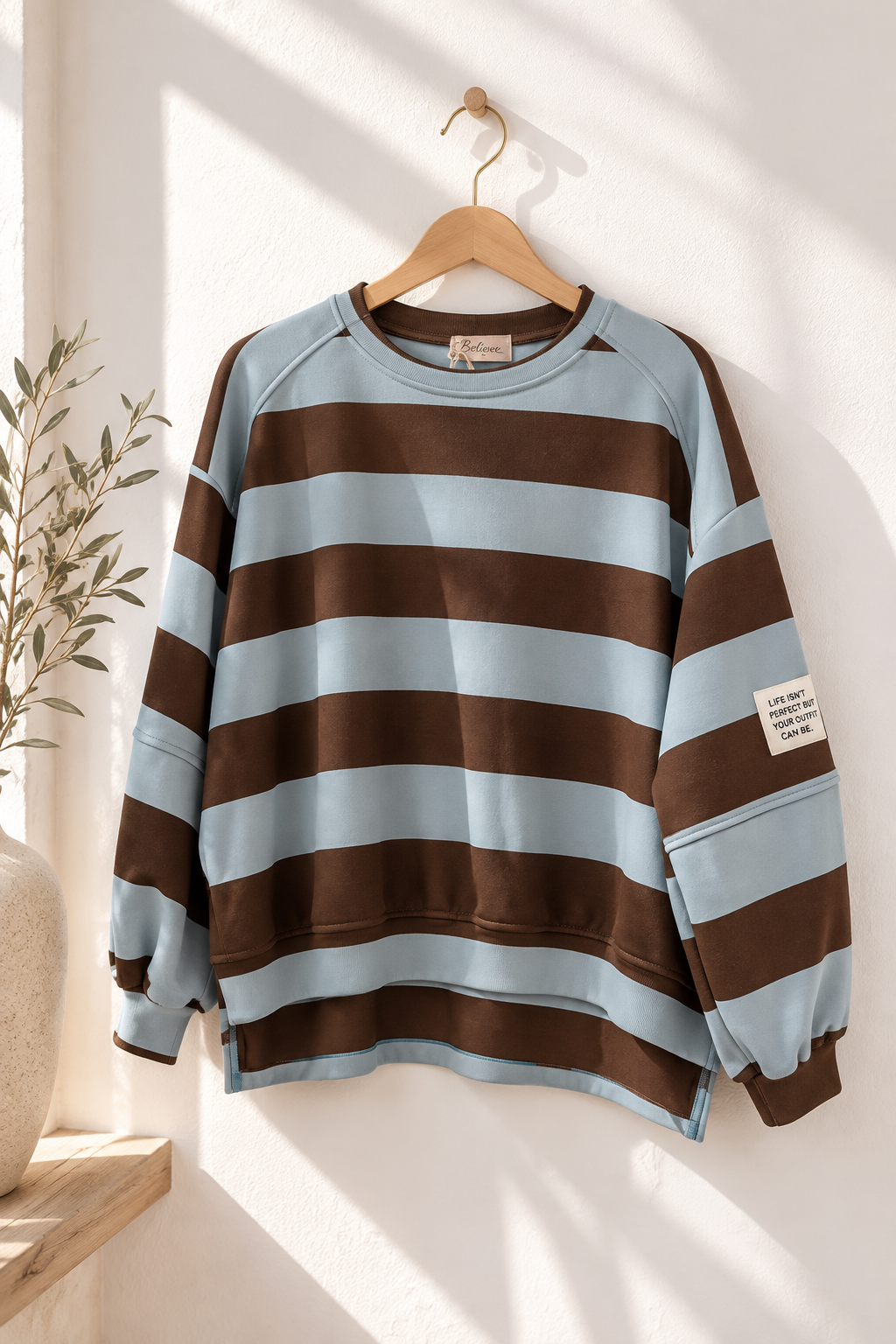 Sweater Butterstoff mit Blockstreifen & Patch I SW0070 I Made in Italy 34-42/44 Sweatshirt