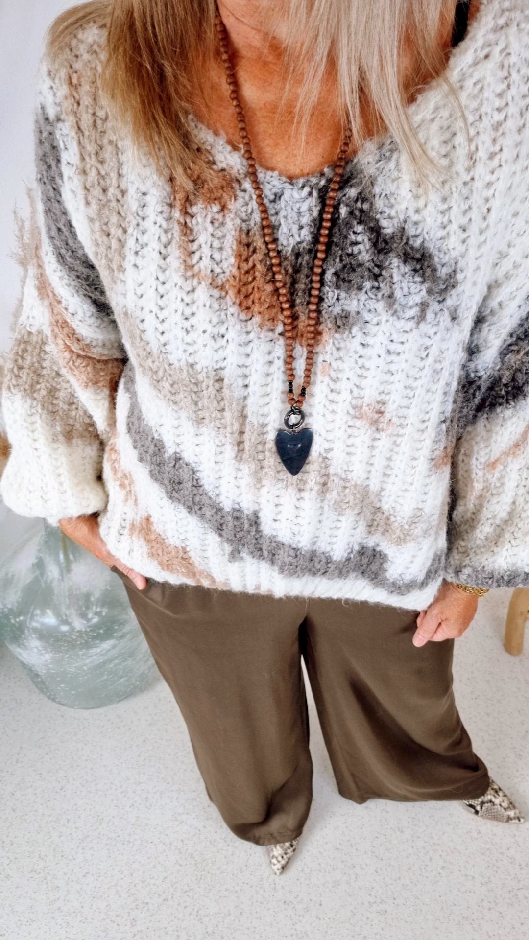 KNIT SWEATER SVENJA BATIK BEIGE Strickpullover Pullover 34-42 Oversize Made in Italy versch. Farben KNIT SWEATER SVENJA BATIK BEIGE Strickpullover Pullover 34-42 Oversize Made in Italy versch. Farben