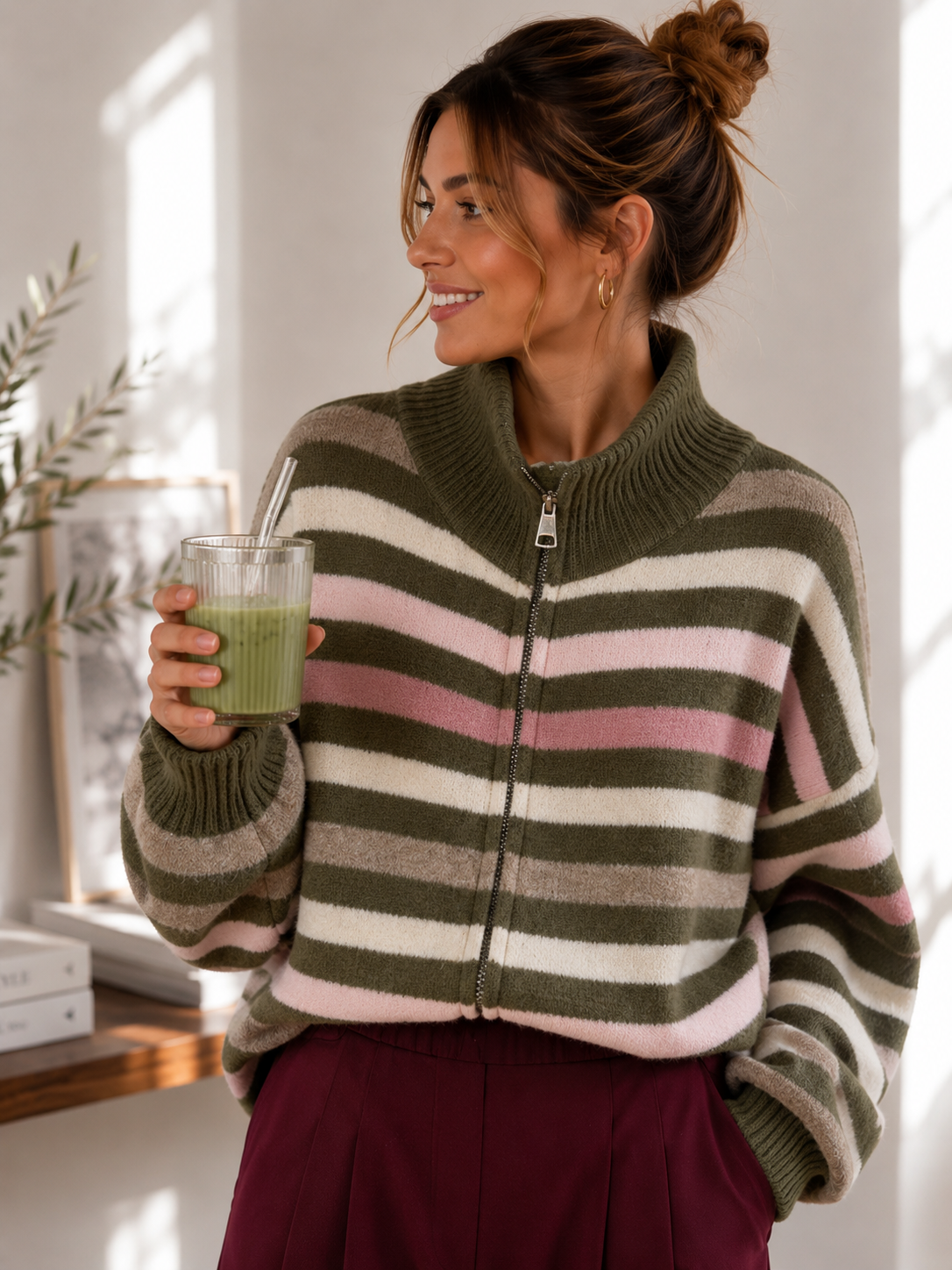 Strickjacke mit Streifen & Zwei-Wege-Reißverschluss Cardigan I NO.SJ0022 I Made in Italy 34-40/42