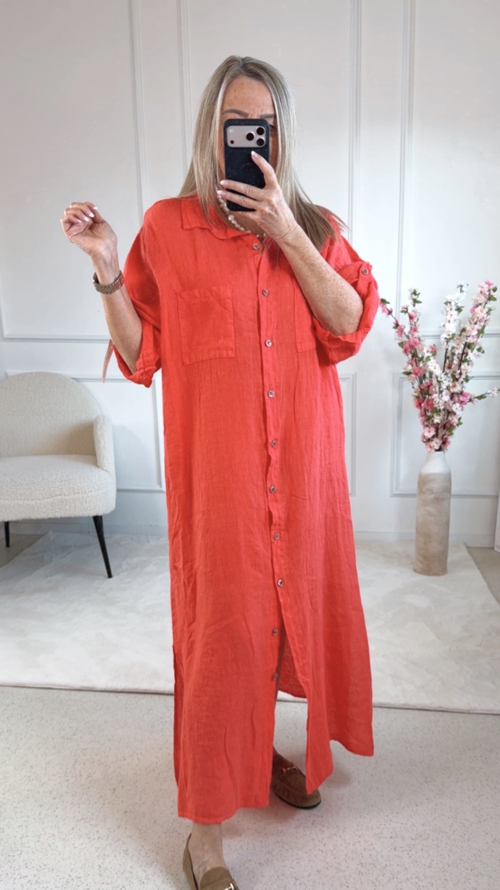 LINEN DRESS ESTELA Made in Italy 34 - 44/46 Leinen Blusen Kleid