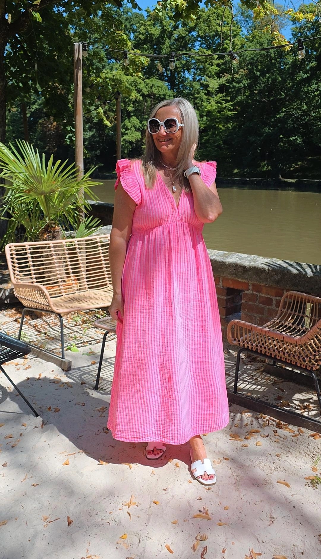 MUSSELIN KLEID ZOE STRIPES 34 - 42 Made in Italy ärmellos Rüsche 