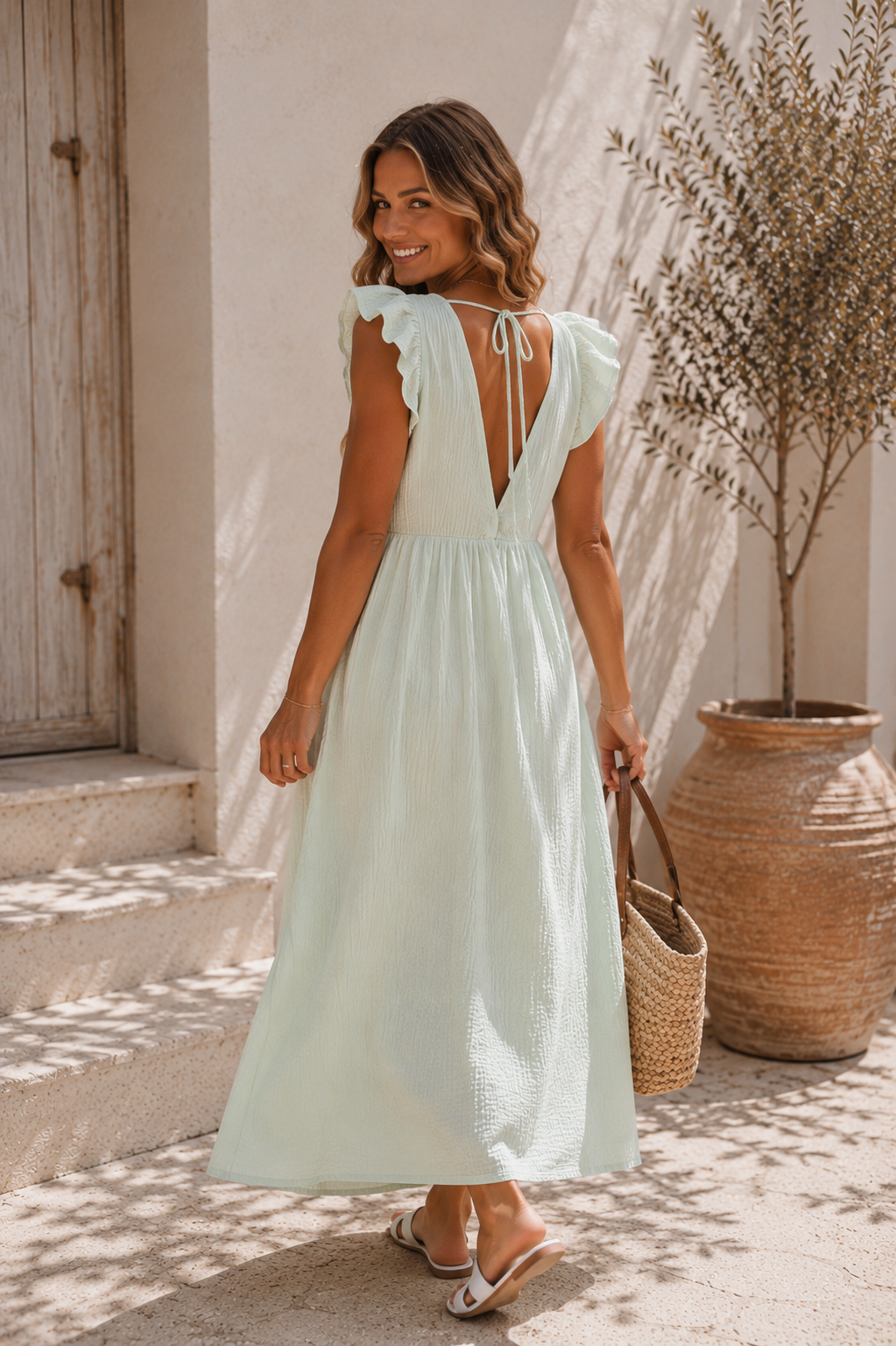 MUSSELIN KlEID ZOE BIANCO MIA 34 - 42 Made in Italy ärmellos Rüsche