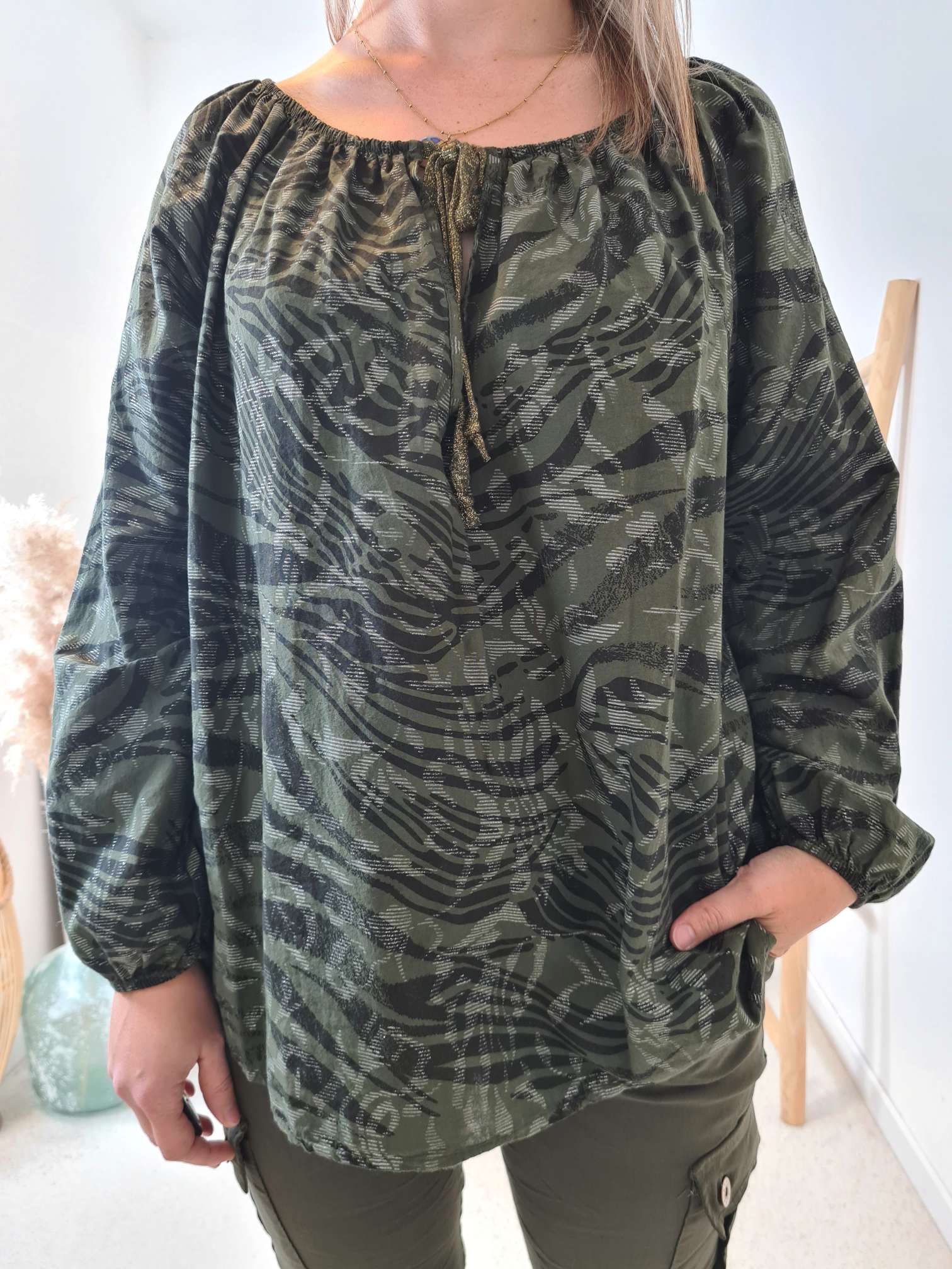 GLAMOUR BLUSEN SHIRT CANDELA  KHAKI  Metallic Made in Italy 34-42 Langarm verschiedene Farben 