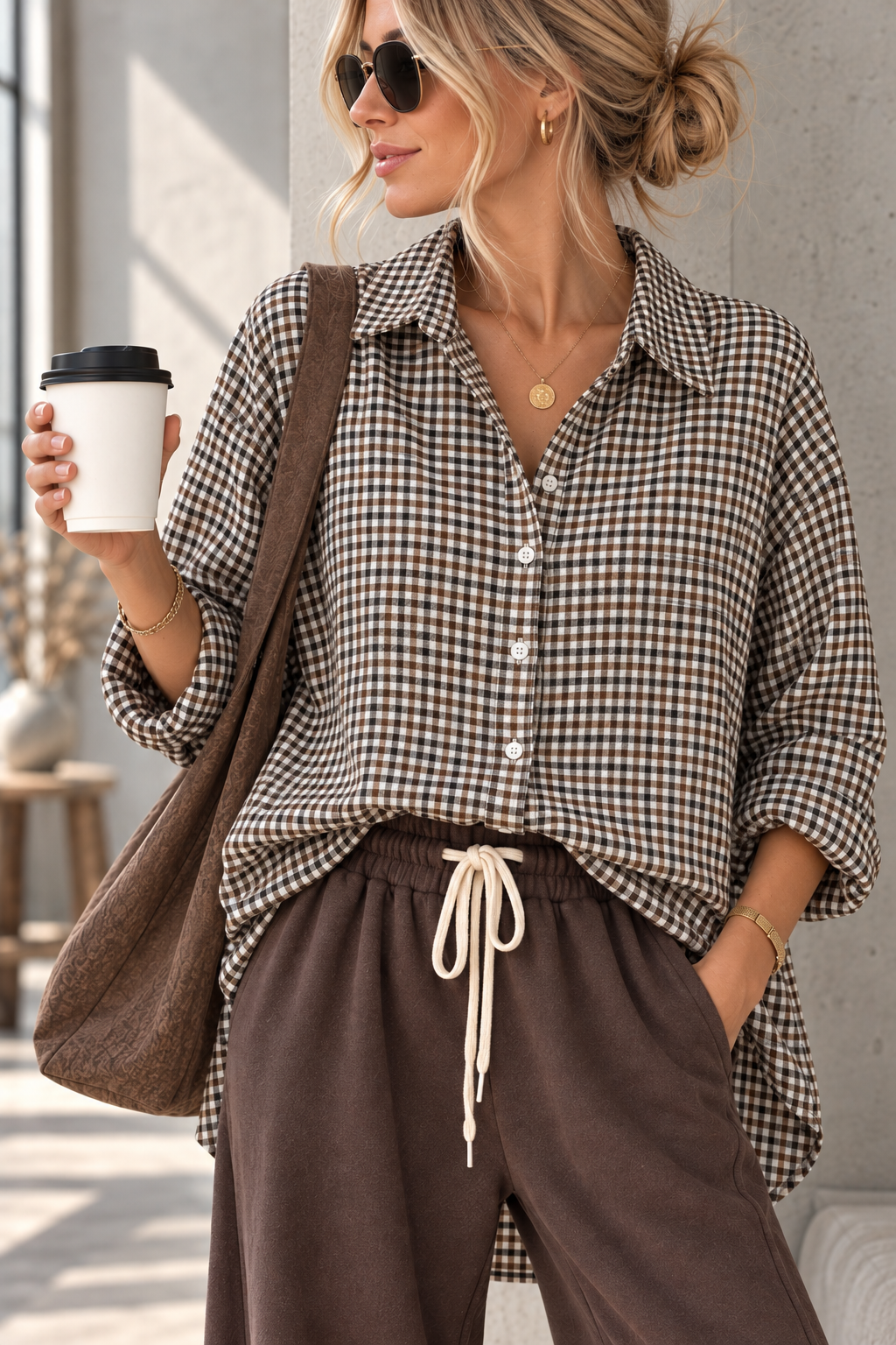 Karo-Bluse – lässiger Oversize-Look I BL0134 I 34-42 I Made in Italy