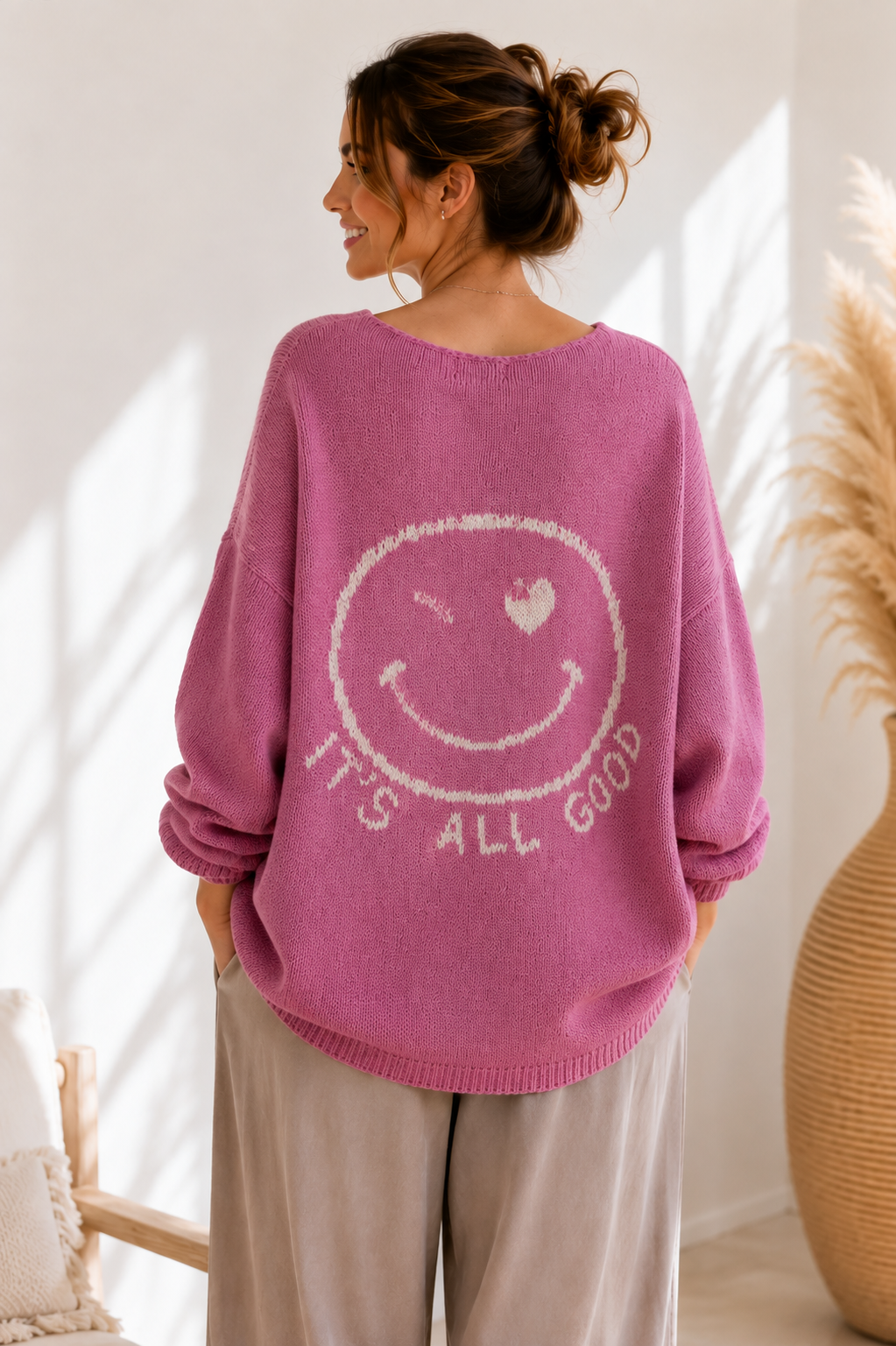 Strickpullover mit Smiley & Rückenprint Oversize I NO. SP0019 I Made in Italy 34-44/46