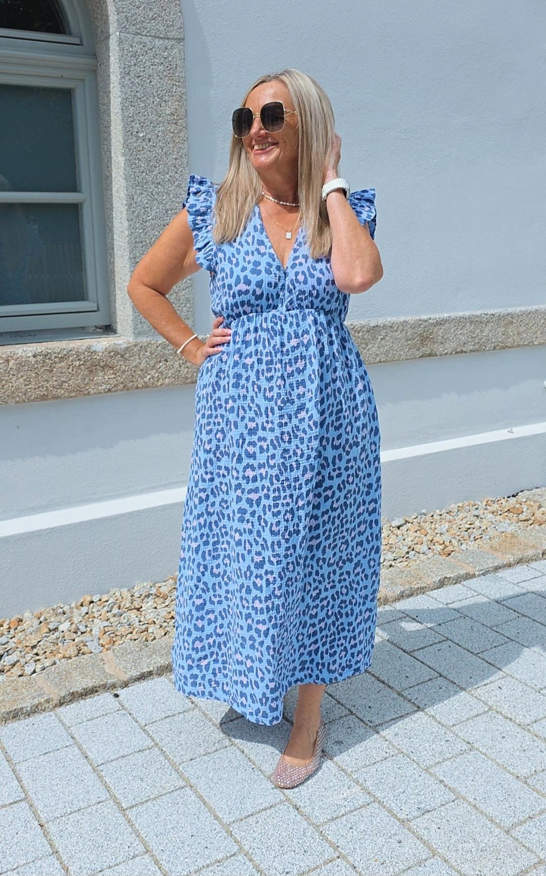 MUSSELIN KLEID ZOE BIG LEO  34 - 42 Made in Italy ärmellos Rüsche 