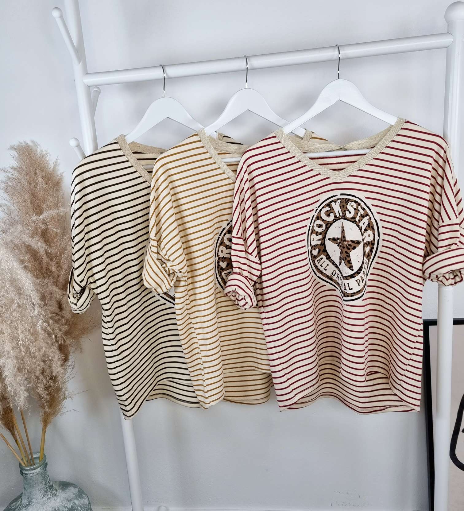 STRIPED LONGSLEEVE SHIRT LEO ROCKSTAR CAMEL 34-42 Made in Italy versch. Farben STRIPES STREIFEN STRIPED LONGSLEEVE SHIRT LEO ROCKSTAR CAMEL 34-42 Made in Italy versch. Farben STRIPES STREIFEN
