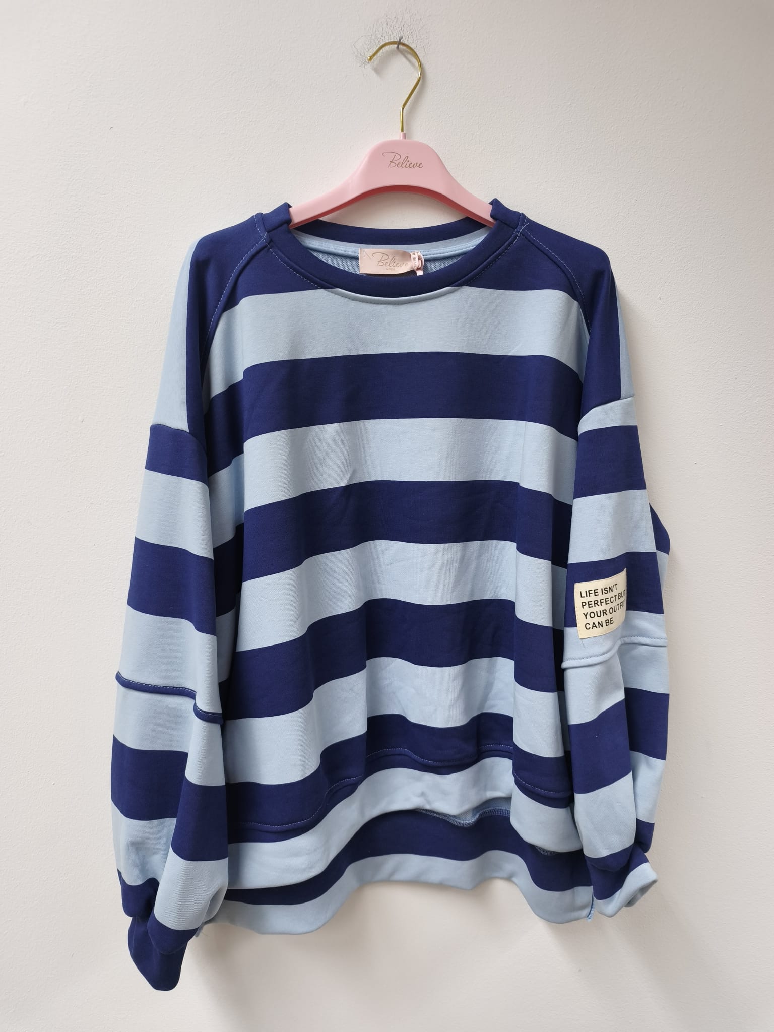 Baumwoll Stripe Love Sweater mit PATCH I SW0128 I 34-42 / Made in Italy