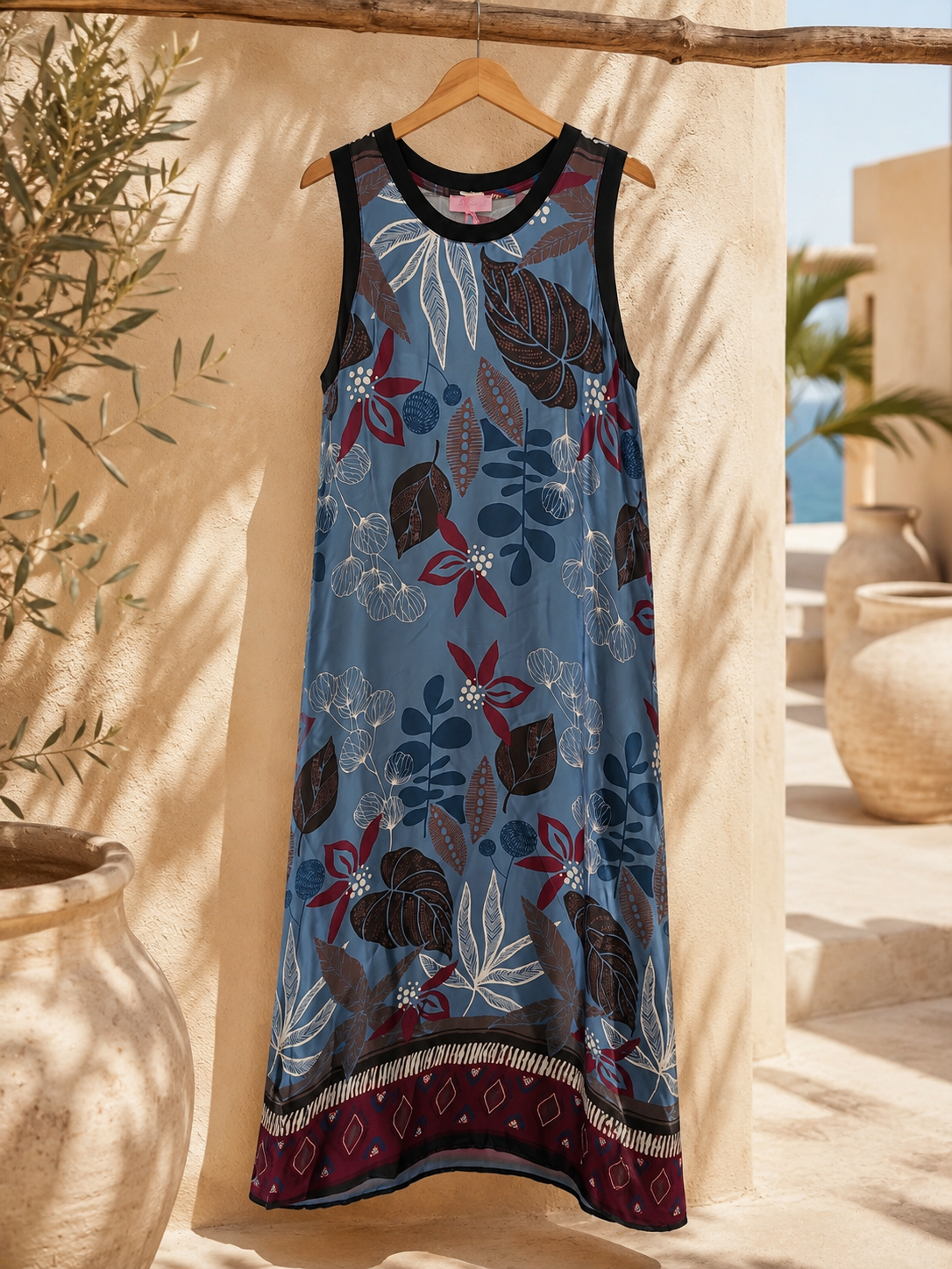 Satin-Kleid Kalila Blätterprint Made in Italy Viskose Qualtiät Gr. 34-40/42