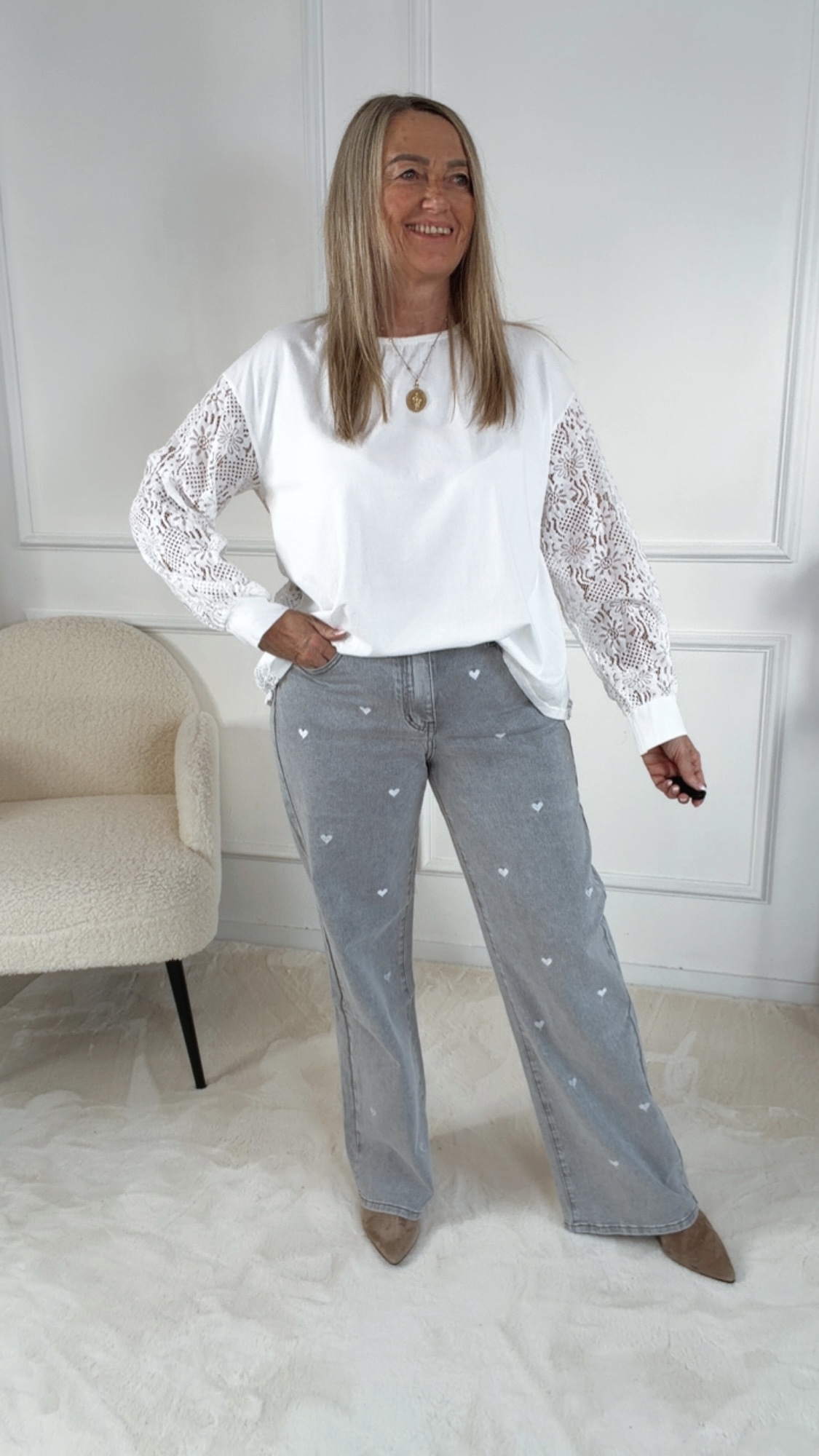 SPITZENSHIRT ELARA LANGARM  Made in Italy 34 - 40