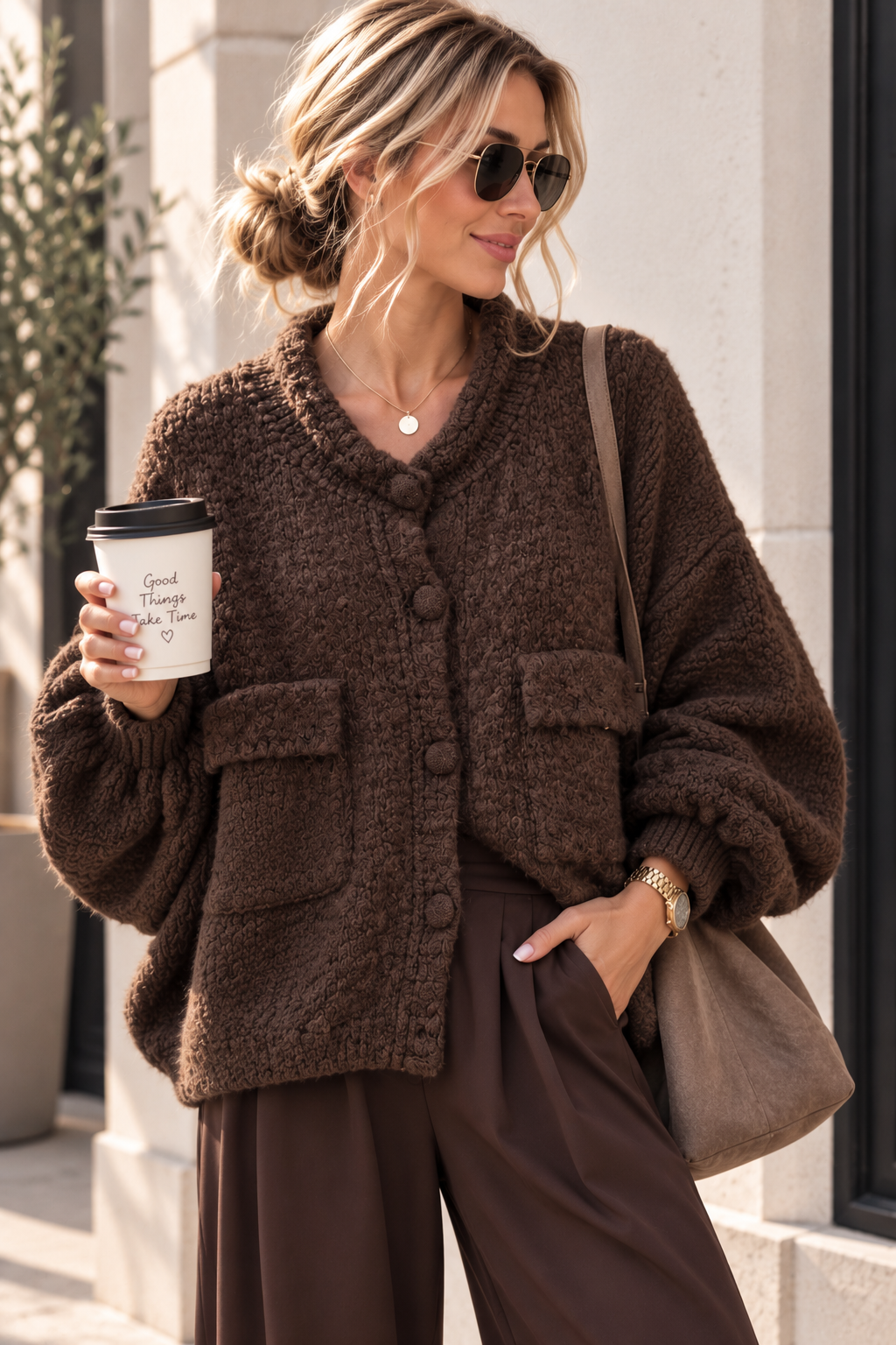 Kuschelige Oversize Strickjacke mit Taschen SJ0101 Made in Italy 36 - 42