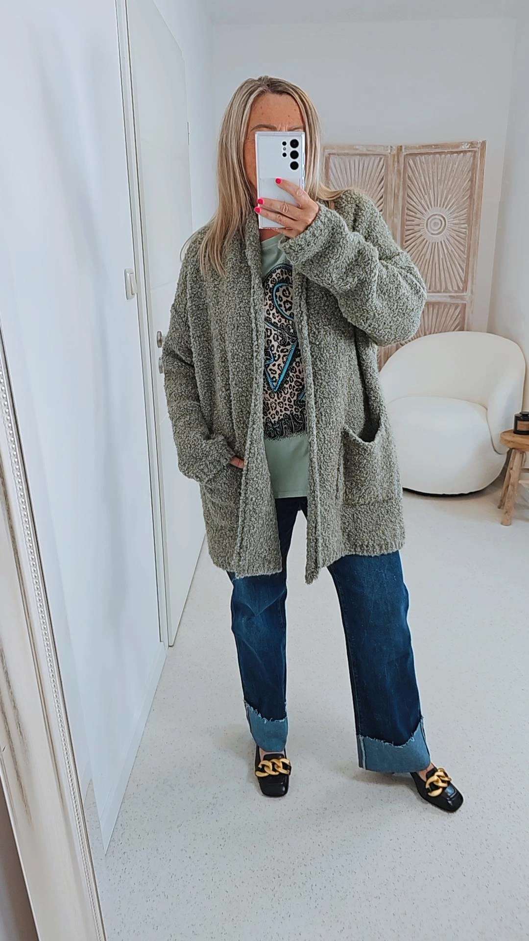 BOUCLE KNIT CARDIGAN MIRIAM SHORT 34-42 Made in Italy kurze Strick Jacke Oversize BOUCLE KNIT CARDIGAN MIRIAM SHORT 34-42 Made in Italy kurze Strick Jacke Oversize