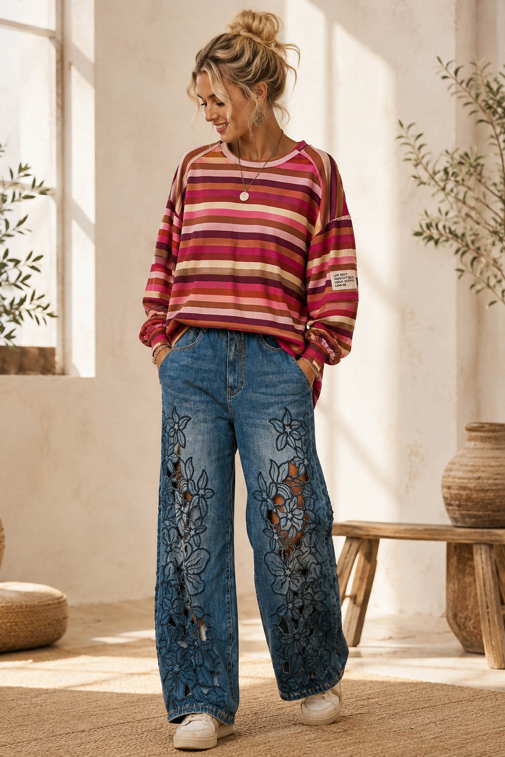 Sweatshirt „Ottavia“ – Streifen-Look | Made in Italy | passend bis ca. Gr. 42/44