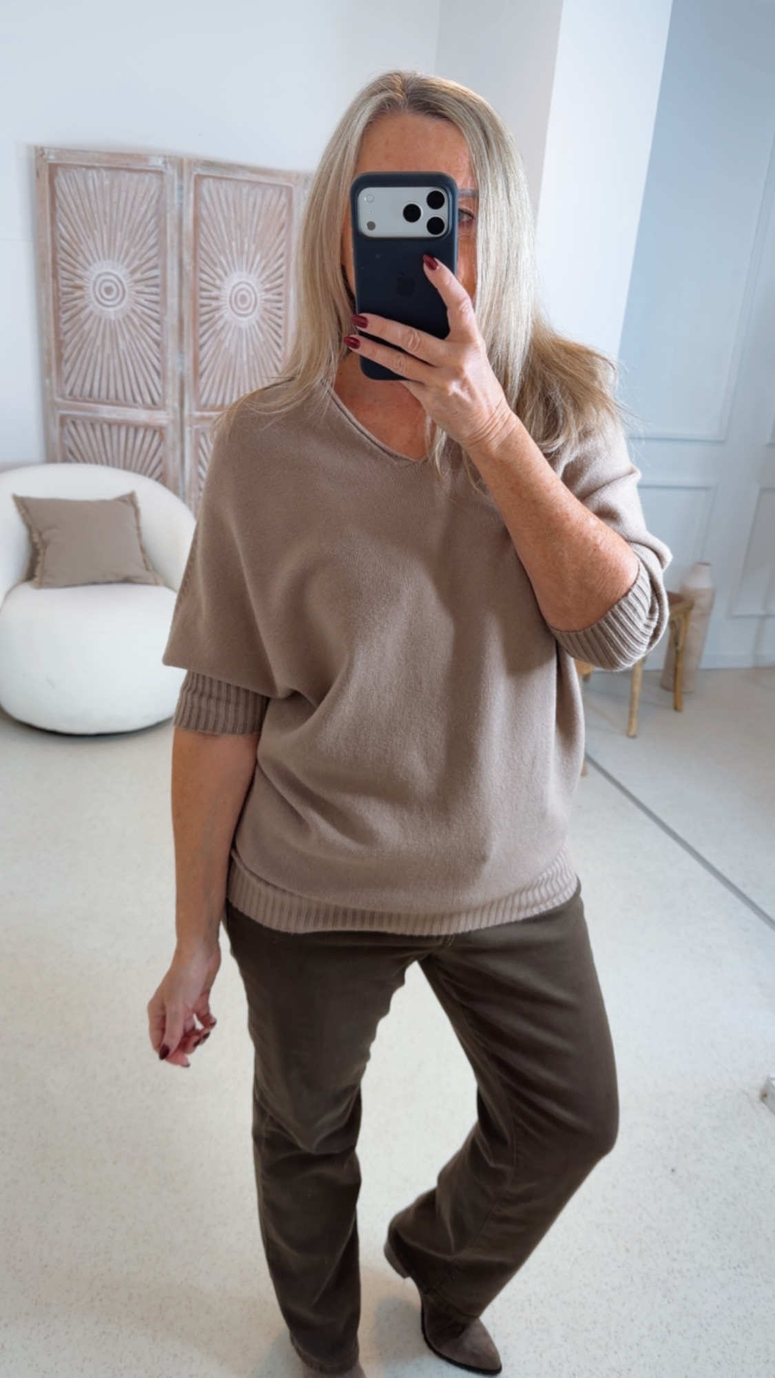 STRICKPULLI VISKOSE CAMILLA 3/4 ARM Unifarben 34-424 Made in Italy Pullover