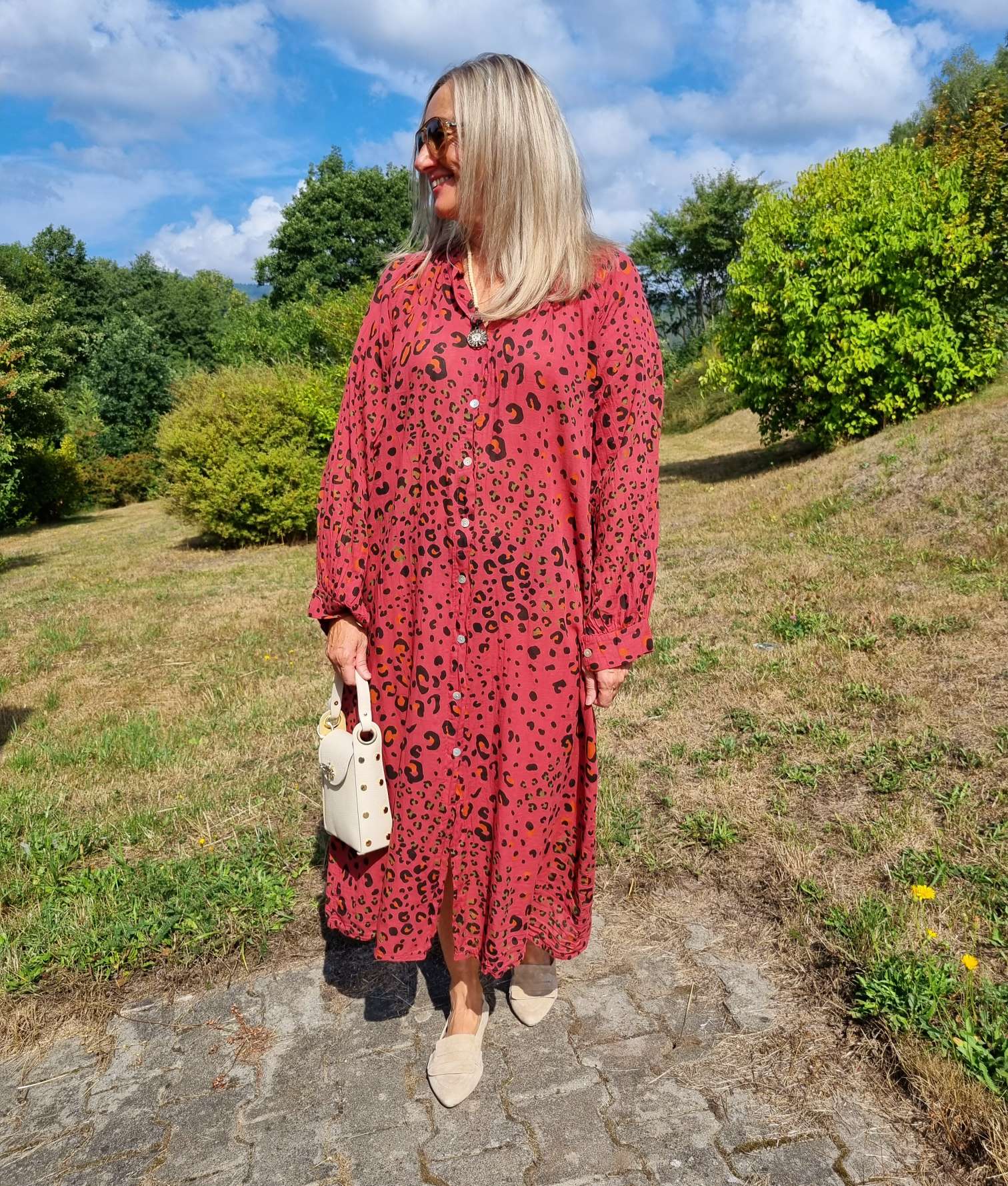 BLUSEN KLEID MIKA LEO ROT langes Kleid DRESS Kimono Made in Italy 34-42 BLUSEN KLEID MIKA LEO ROT langes Kleid DRESS Kimono Made in Italy 34-42