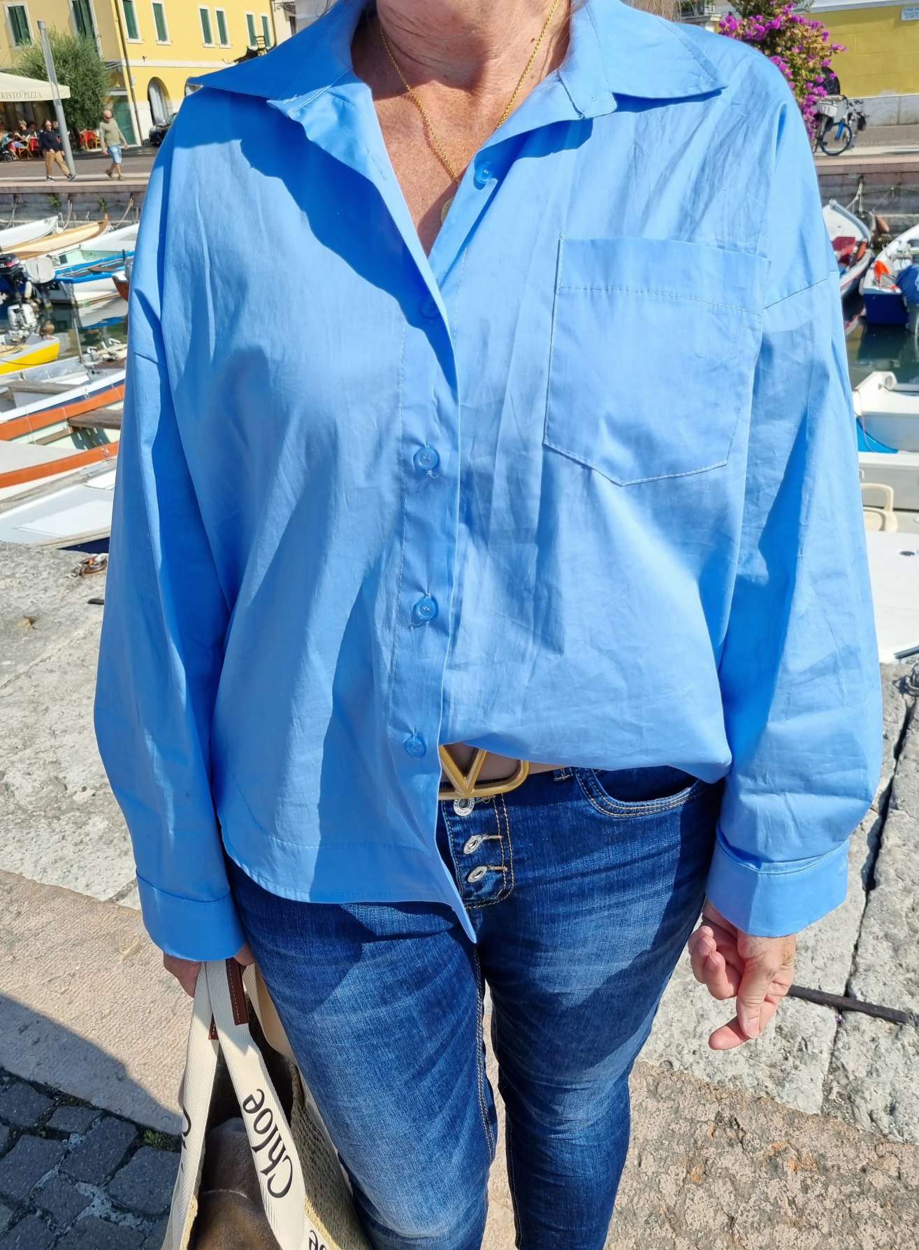 BASIC BLUSE NADINE SHORT HELLBLAU Made in Italy 34-42 Hemd Shirt BASIC BLUSE NADINE SHORT HELLBLAU Made in Italy 34-42 Hemd Shirt