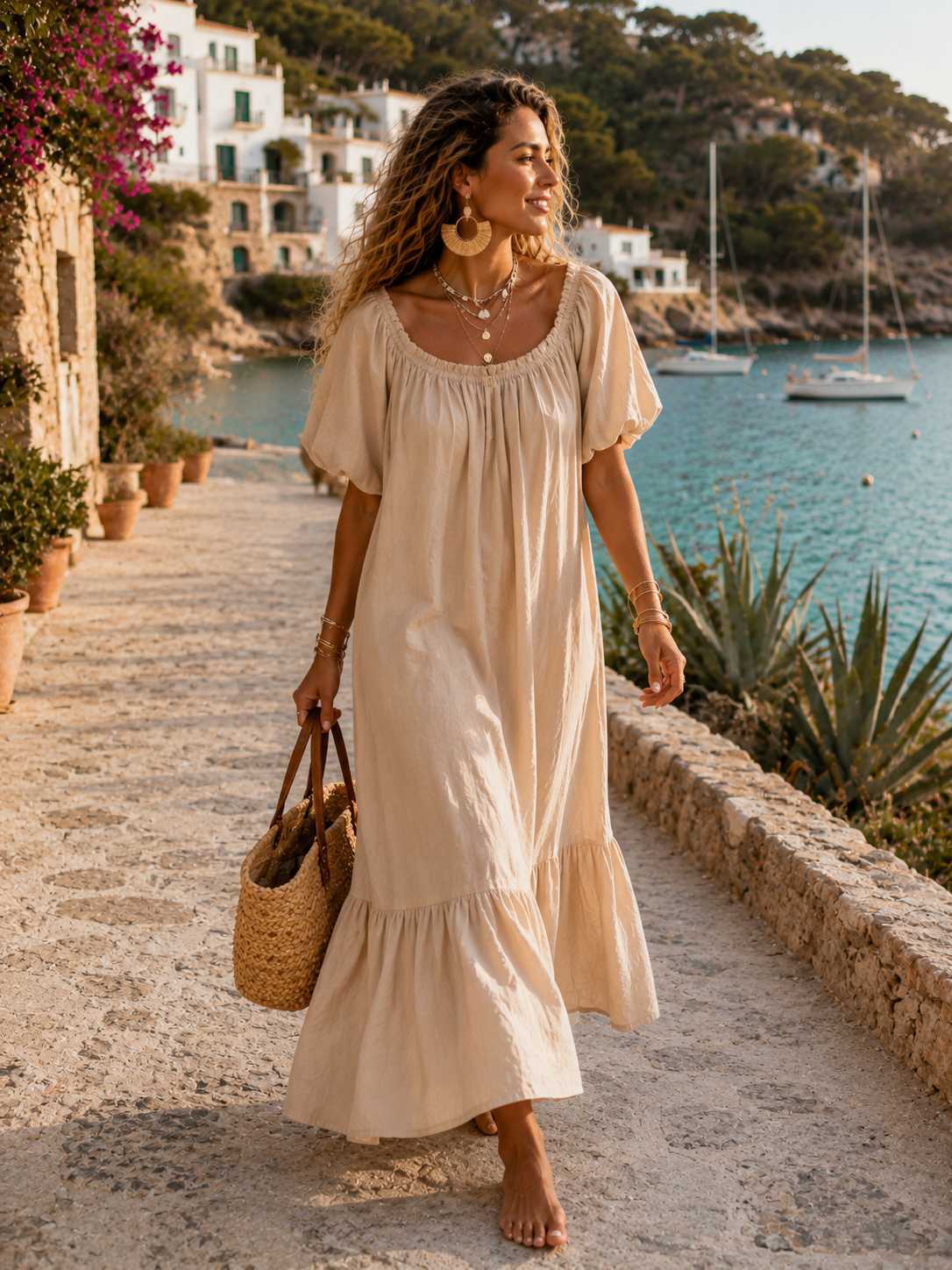Baumwollkleid Santorini – Made in Italy | Off-Shoulder oder klassisch tragbar | bis Größe 42/44