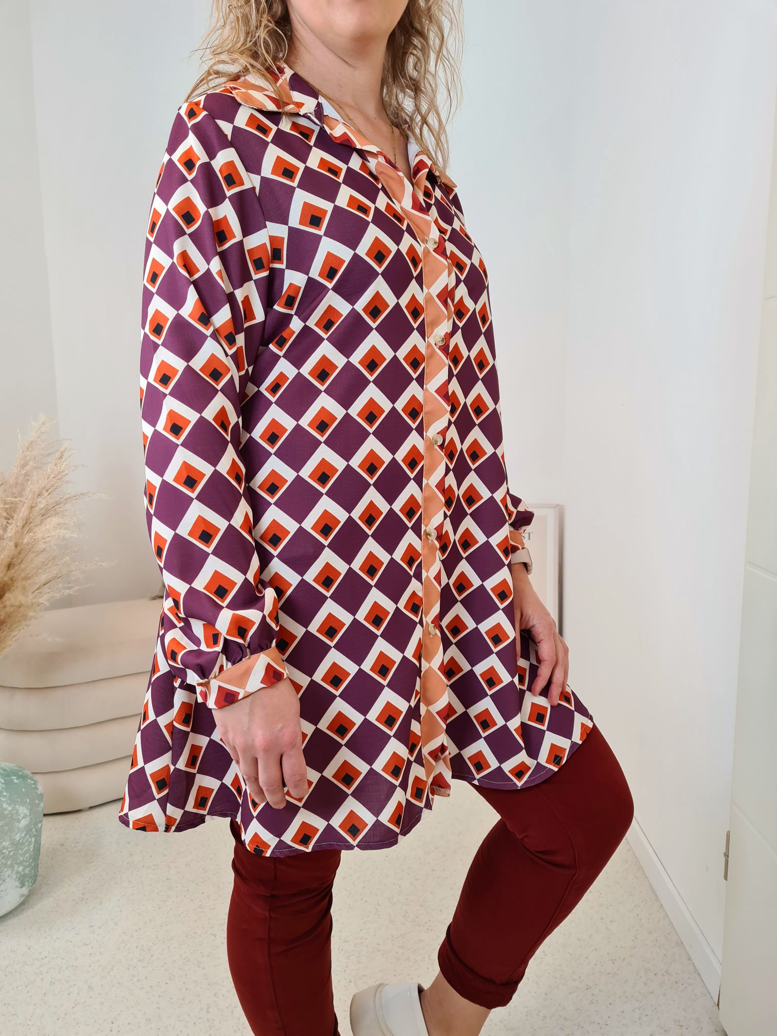 LONG BLUSE ELDORA PURPLE A-Form Kleid Made in Italy 34-40/42 LONG BLUSE ELDORA PURPLE A-Form Kleid Made in Italy 34-40/42