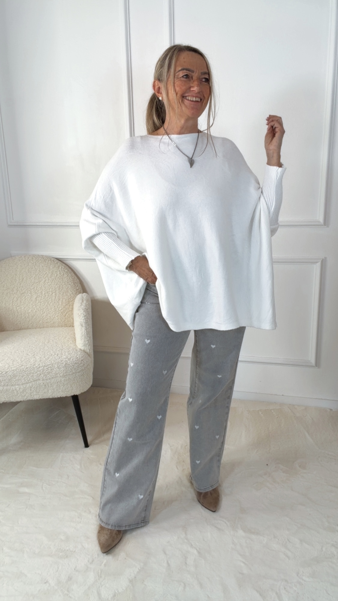 OVERSIZE KNIT SWEATER STRICK PULLOVER LILLE Made in Italy 34 - 48/50