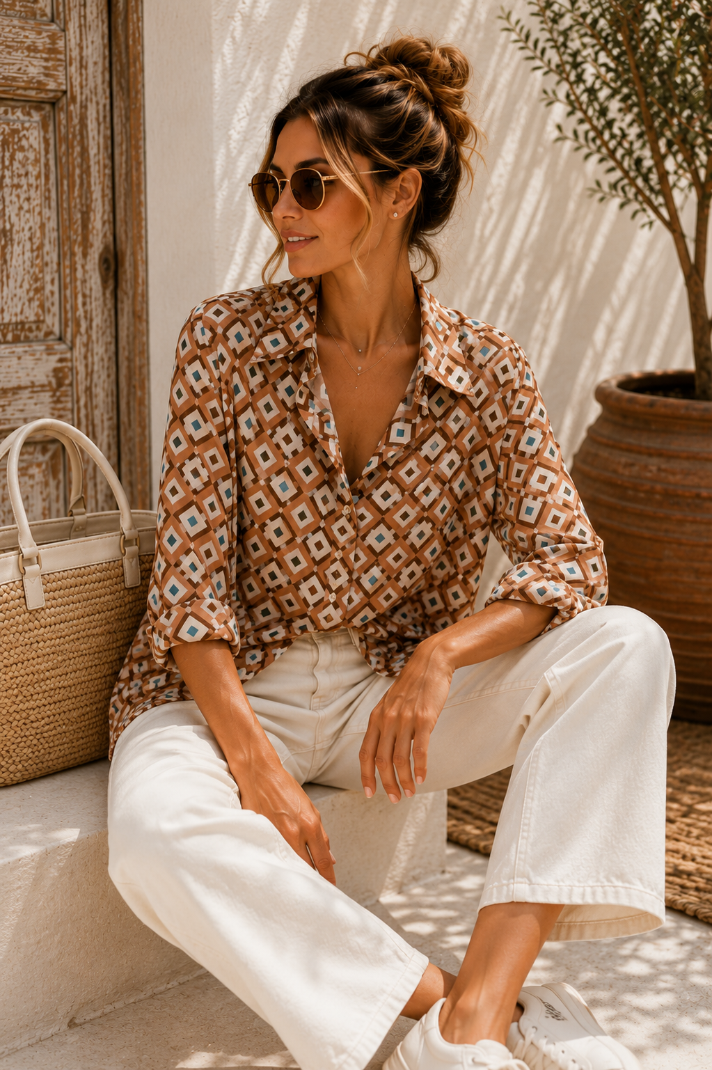 Bluse Valeria – Edle Kofferbluse mit grafischem Muster – Edle Kofferbluse mit grafischem Muster Made in Italy Gr 34-42