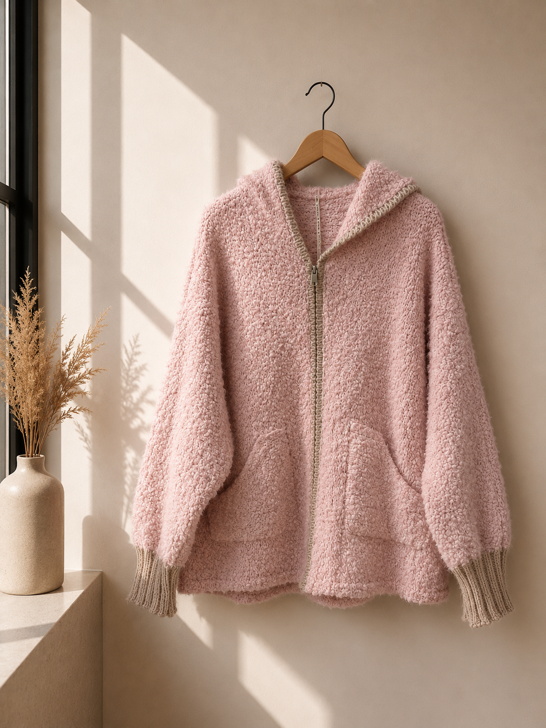 Kapuzen-Cardigan Boucle I SJ0025 I Made in Italy 34-40/42 Strickjacke