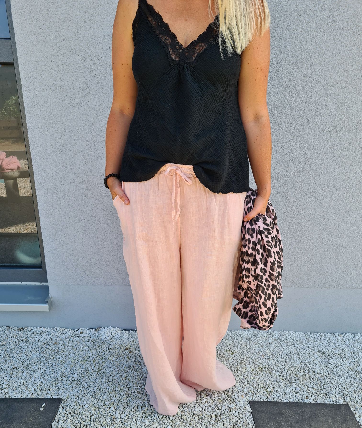 LINEN MARLENE PANT BRIGITTE ROSA Pocket 34-42 Made in Italy weite Leinen Hose mit Taschen LINEN MARLENE PANT BRIGITTE ROSA Pocket 34-42 Made in Italy weite Leinen Hose mit Taschen