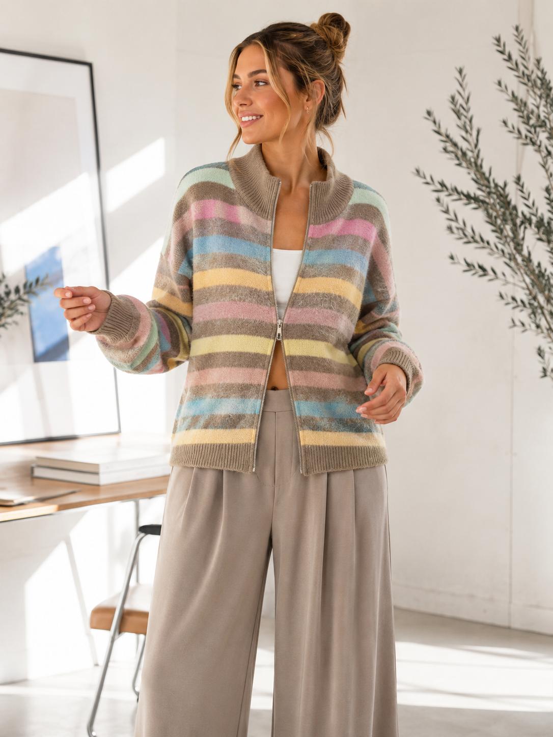 Strickjacke mit Streifen & Zwei-Wege-Reißverschluss Cardigan I NO.SJ0022 I Made in Italy 34-40/42