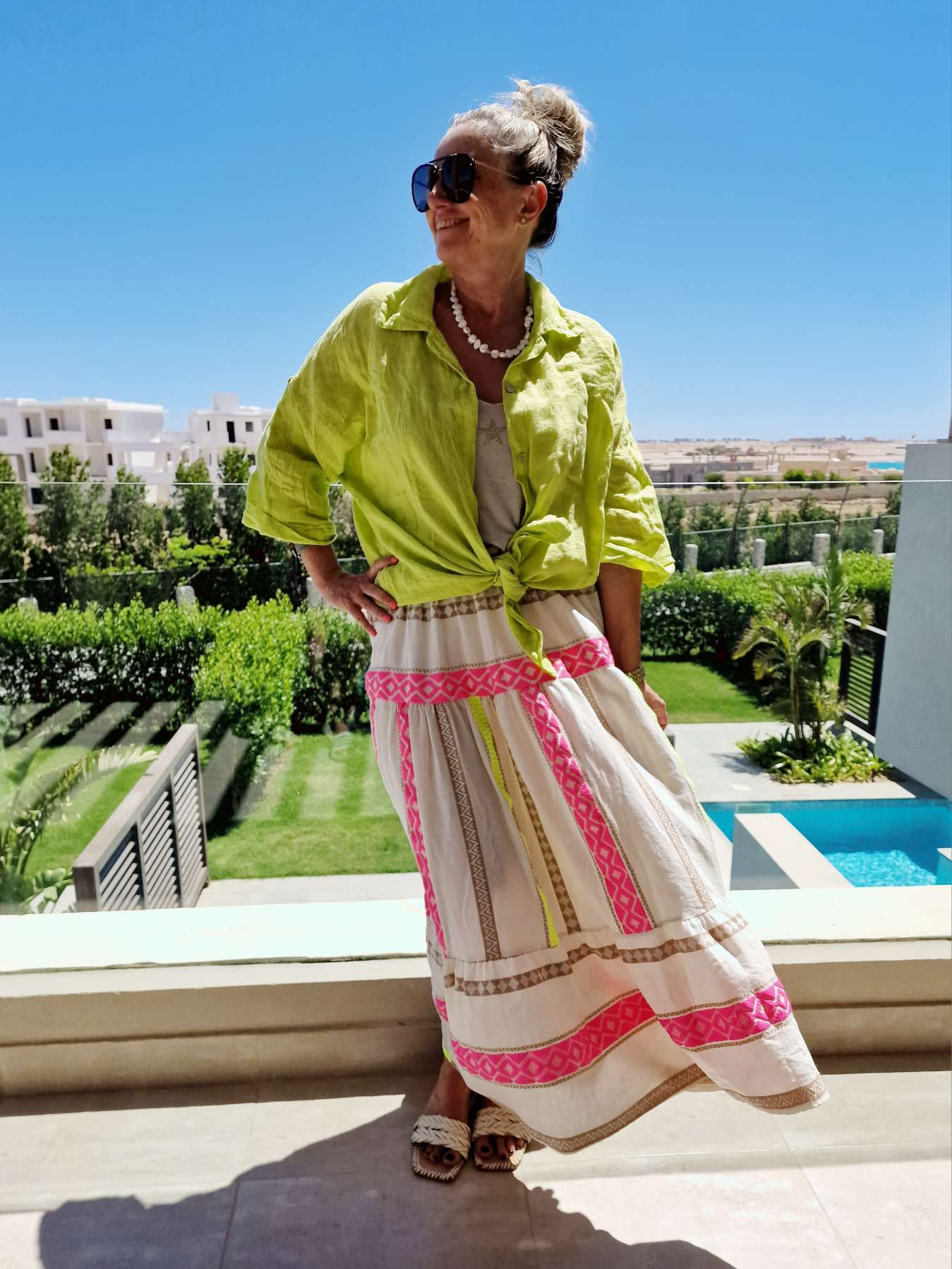 MAXI SKIRT RUANDA PINK GELB 34-40 Made in Italy Maxi Rock Damenrock MAXI SKIRT RUANDA PINK GELB 34-40 Made in Italy Maxi Rock Damenrock