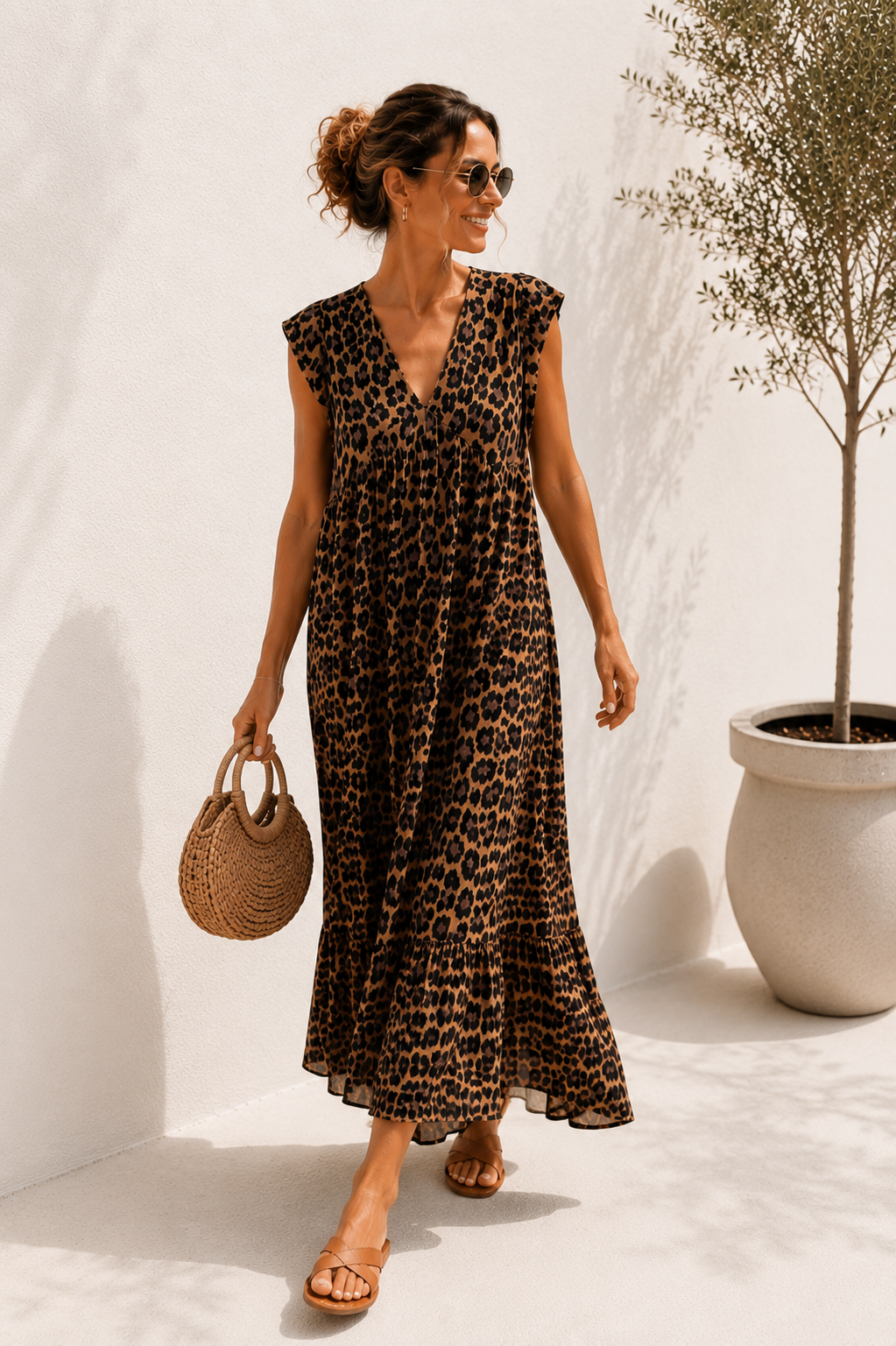 MAXI MUSSELIN KLEID TENERIFFA LEO Made in Italy 34-40/42 ärmellos