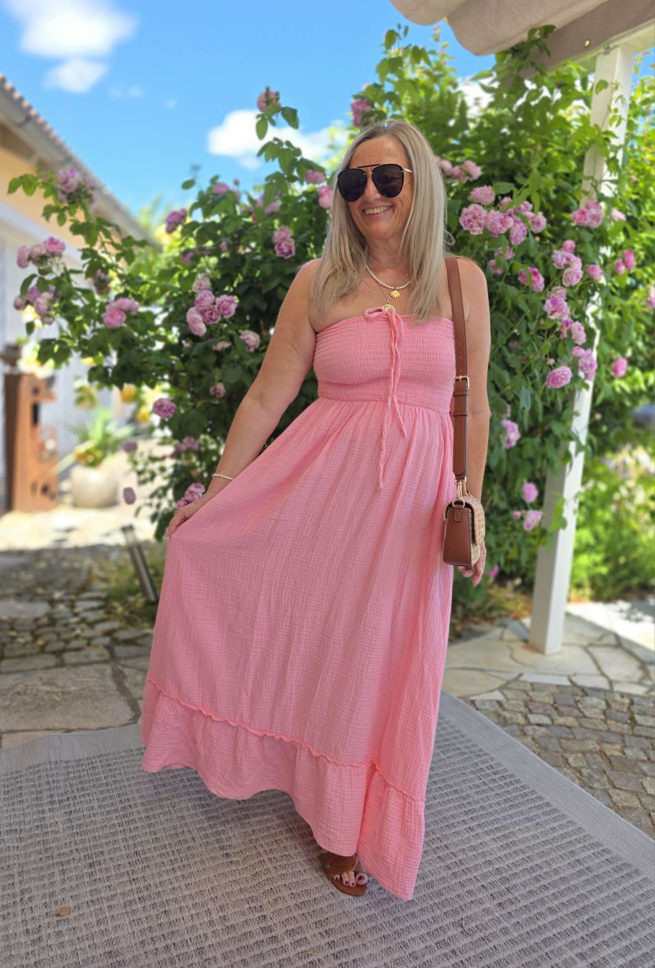 MUSSELIN KLEID LANZAROTE TRÄGERLOS Italystyle 34-40
