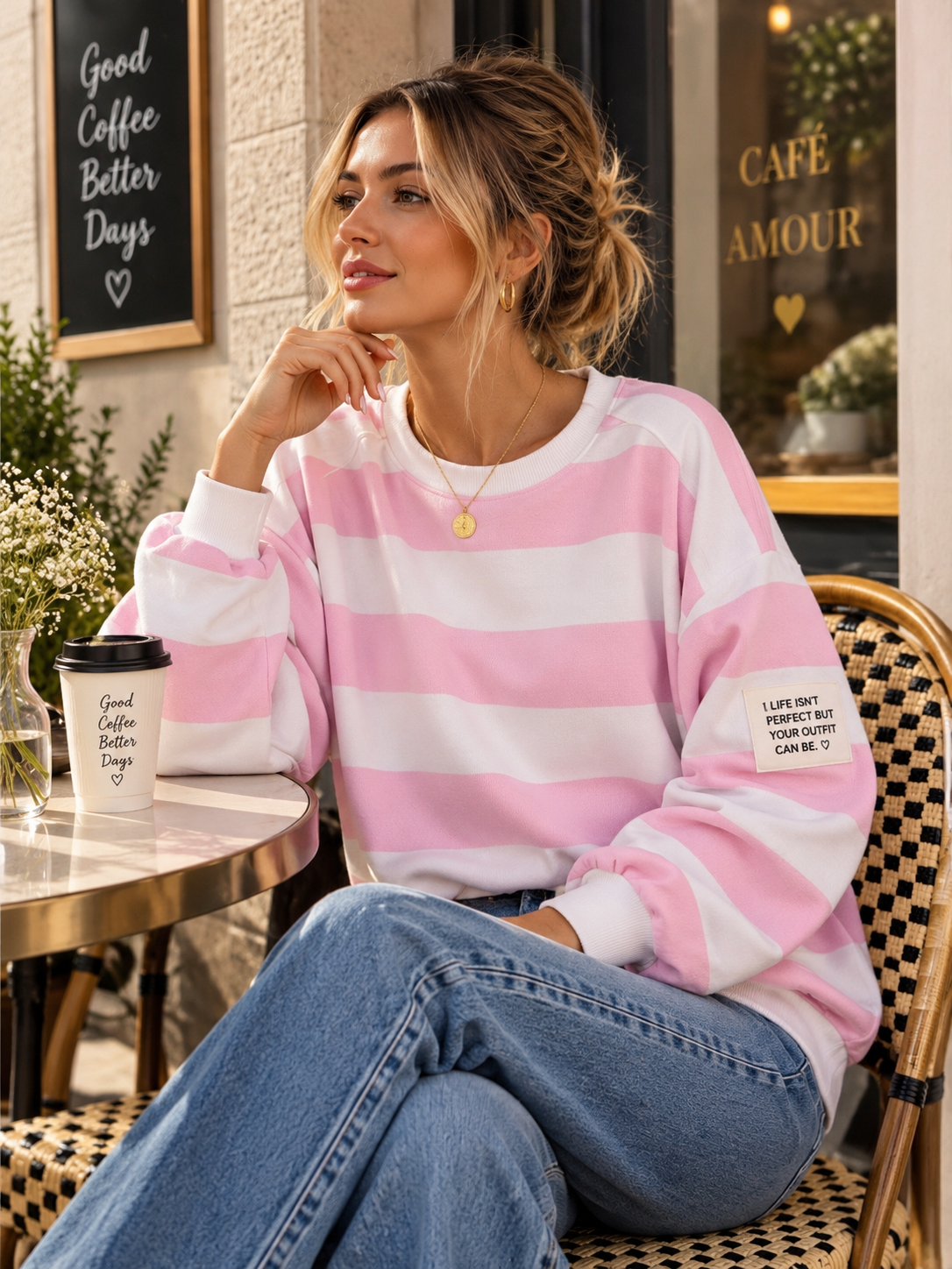 Sweater Butterstoff mit Blockstreifen & Patch I SW0070 I Made in Italy 34-42/44 Sweatshirt