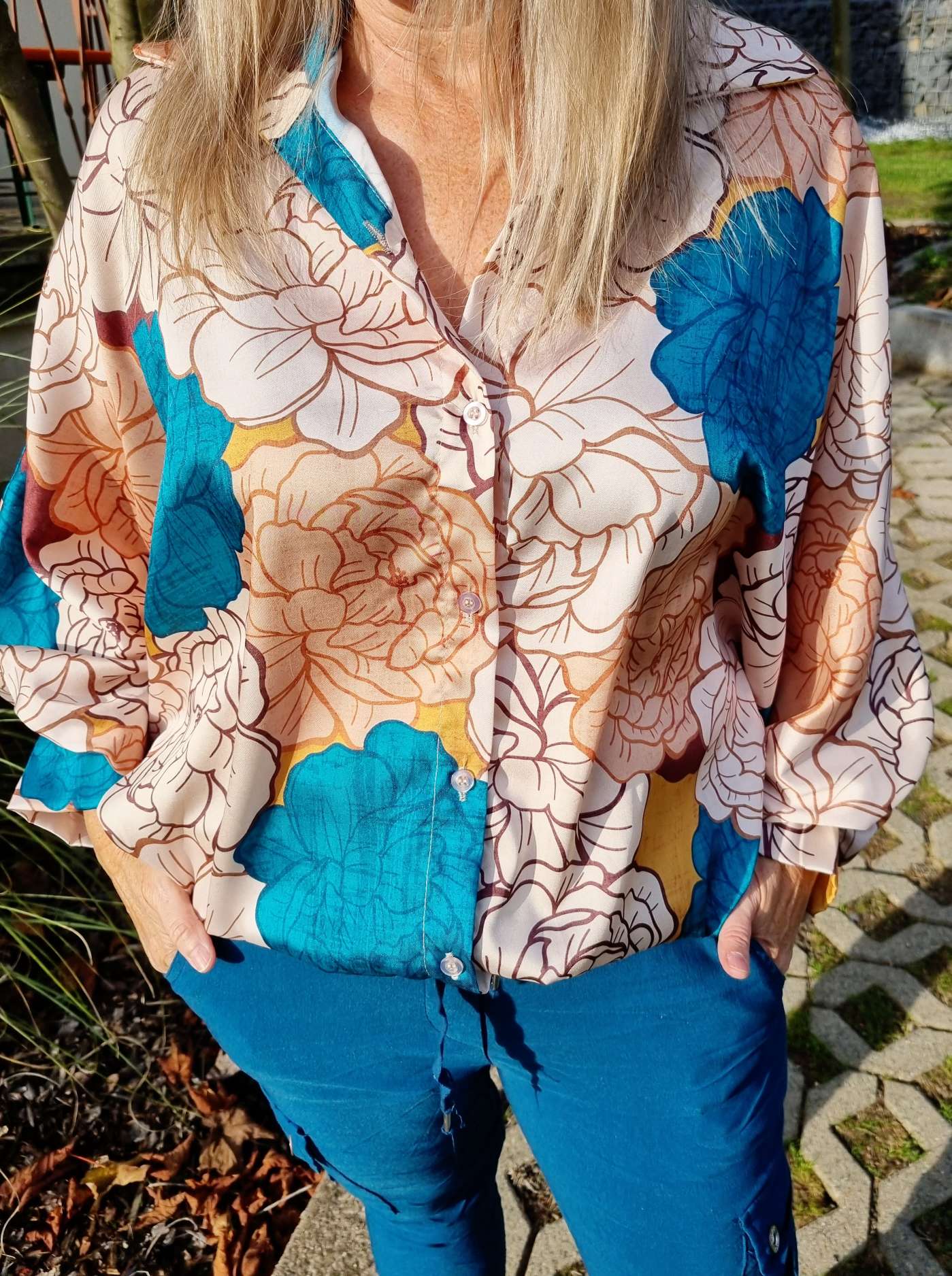 BLUSE MAJA PETROL 34-42 Made in Italy Oversize Shirt Hemd 