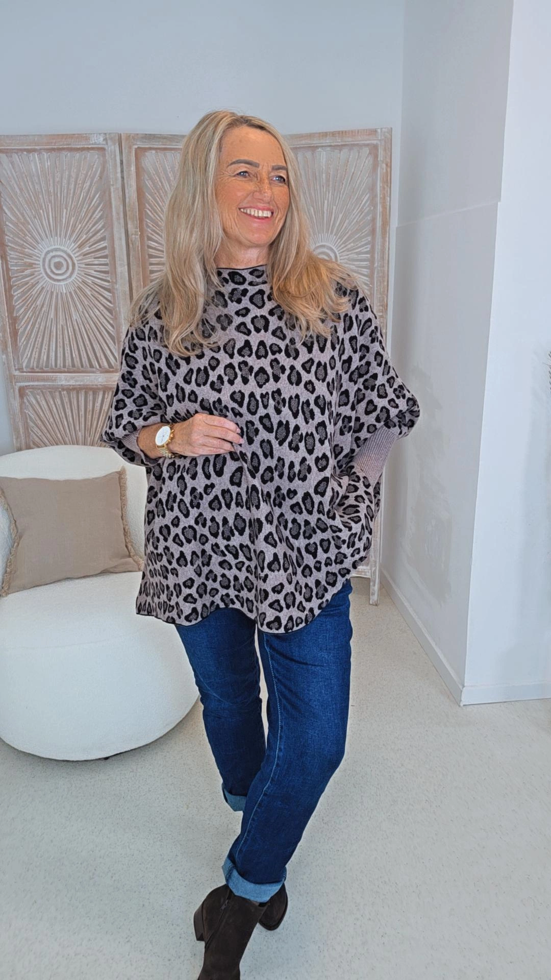 LÄSSIGER LEO-STRICKPULLOVER DAVINA Fledermaus-Schnitt 34-48 Made in Italy