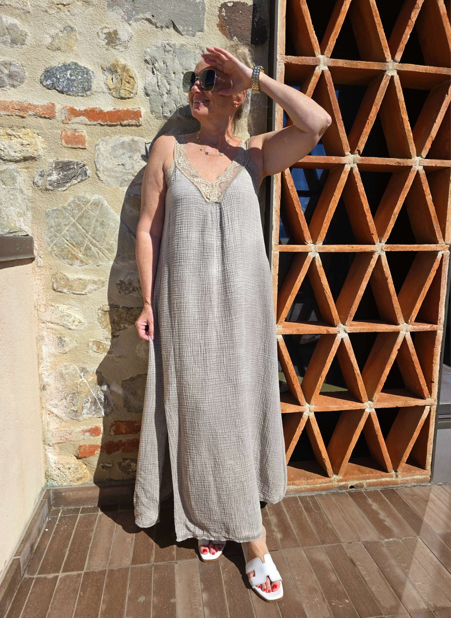 MUSSELIN LACE DRESS BAMBOO Spitzenkleid Made in Italy  34-42/44